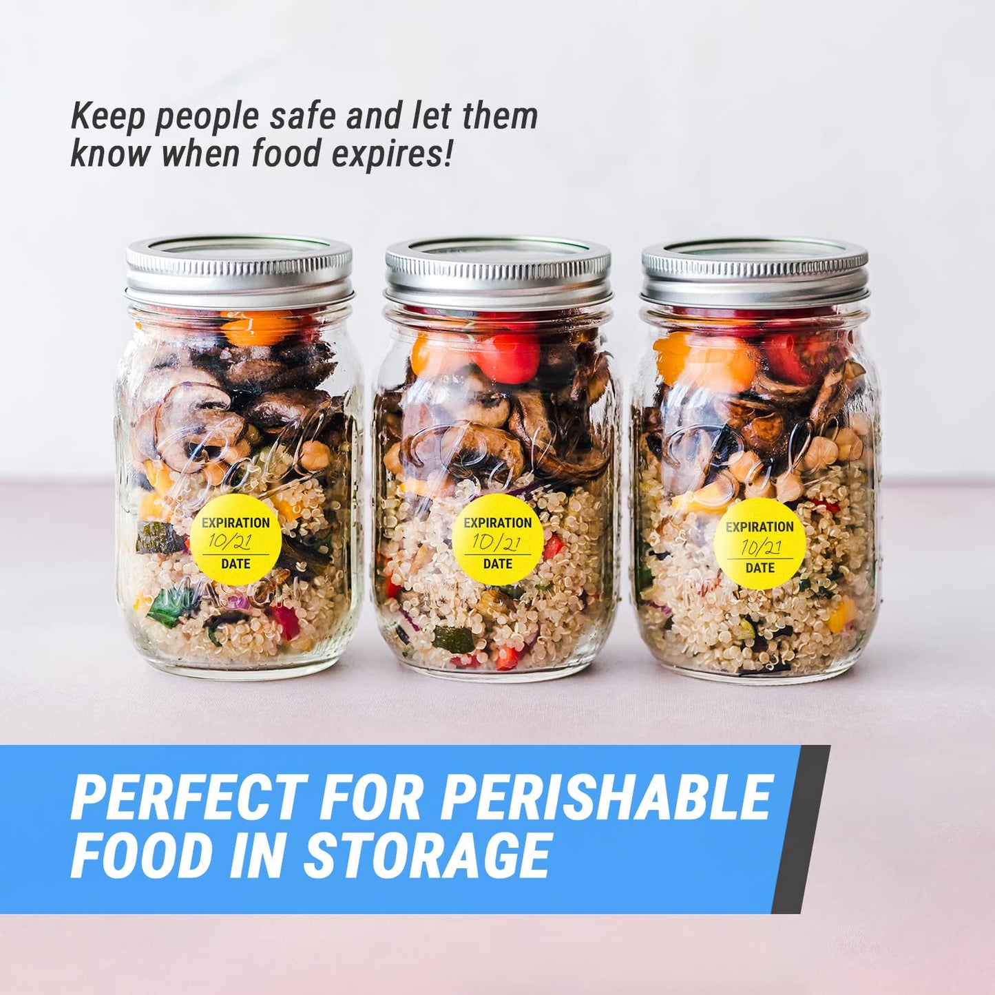 300 Labels, 1 Roll - Expiration Stickers (1.5 Inch, Round, Yellow) Small Writable Labels for Food Containers or Storage Expiration Date 300 Labels