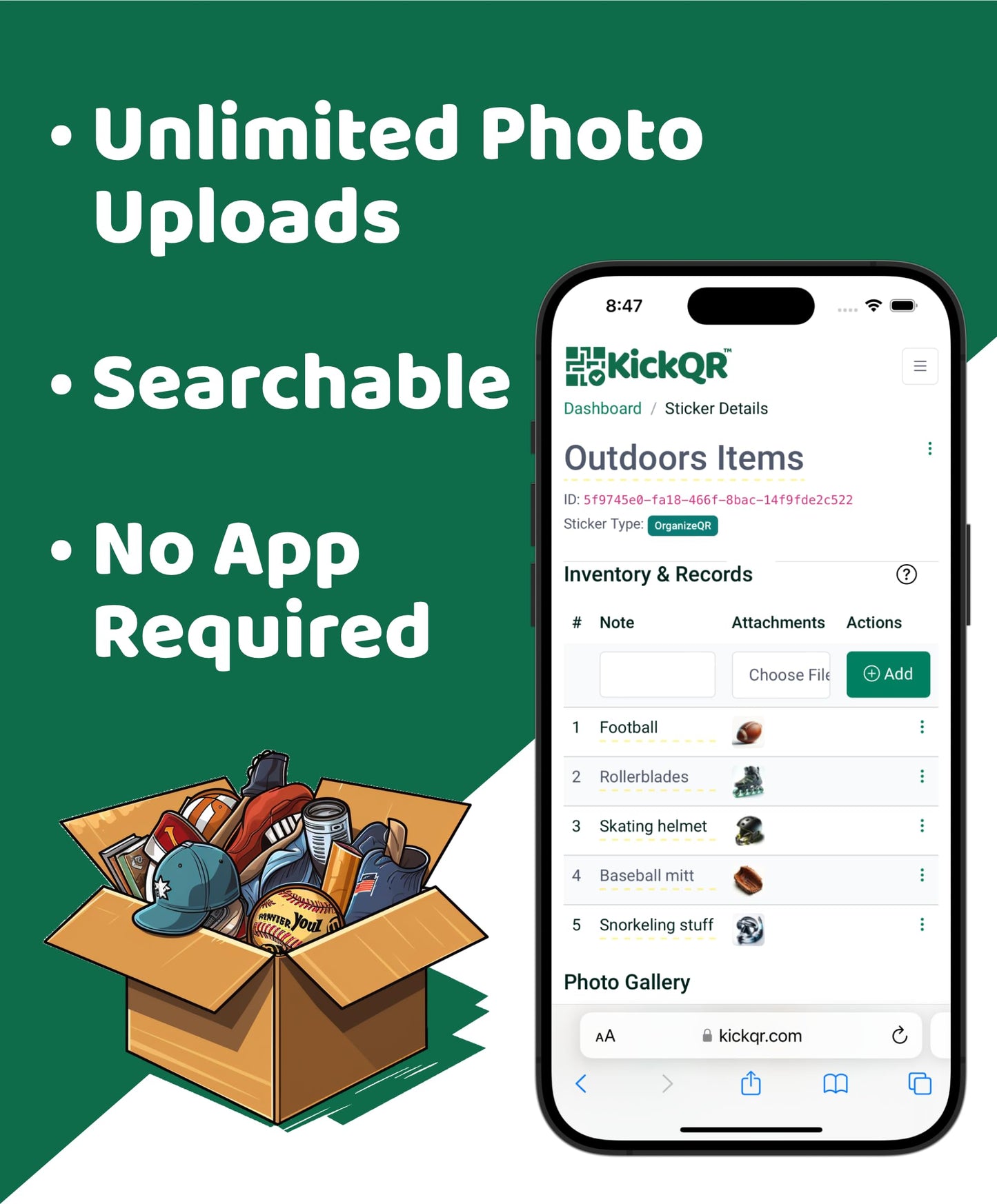 Premium QR Code Labels for Storage | KickQR Smart Box & Bin Organization and Inventory System | No Subscription Required | 20 Pack