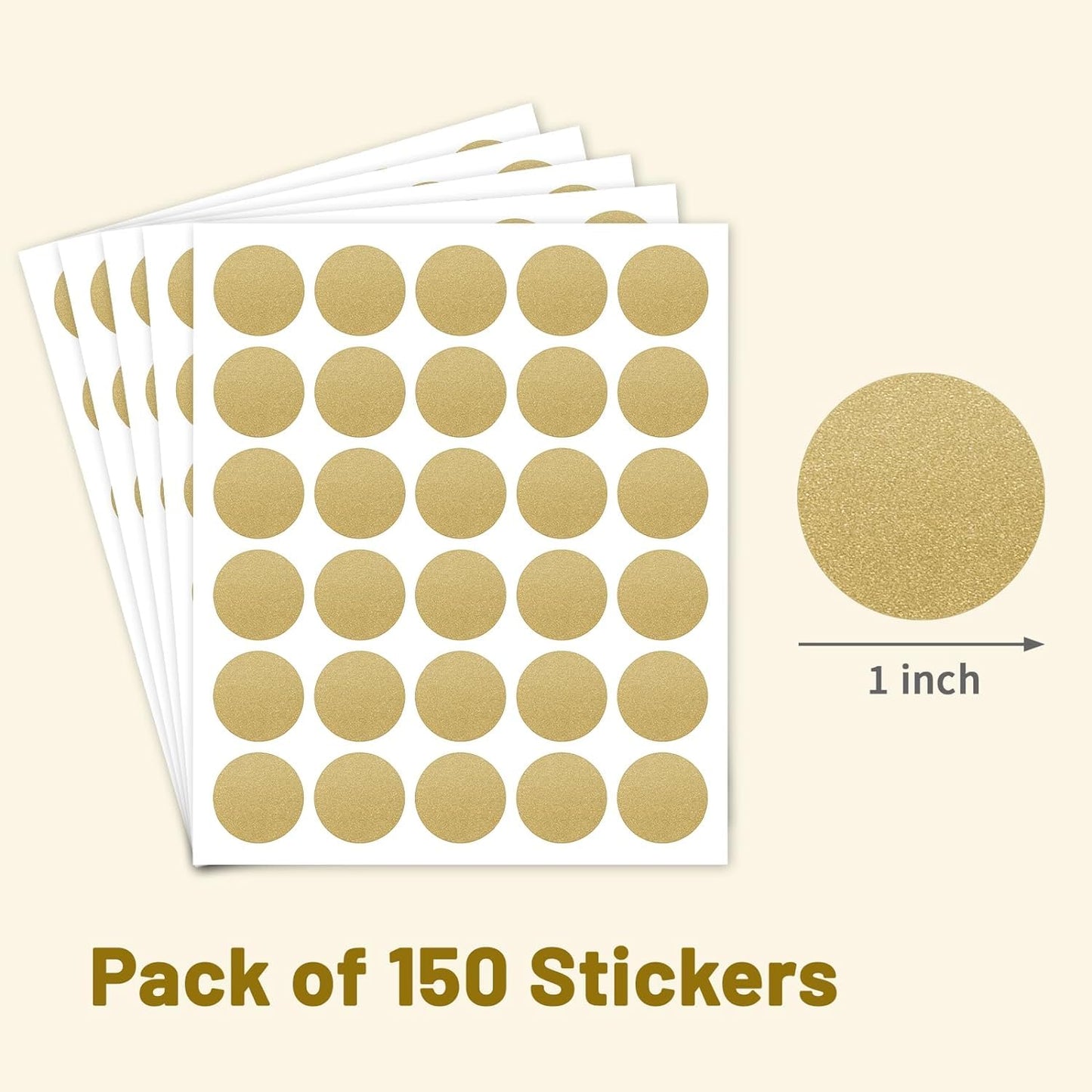 Yesallwas 150 Pieces Scratch Off Stickers, 1" Round Circle Scratch Off Labels, Self Adhesive Scratch Off Cards for Lottery Tickets DIY, Raffle Card Creating-Gold Gold