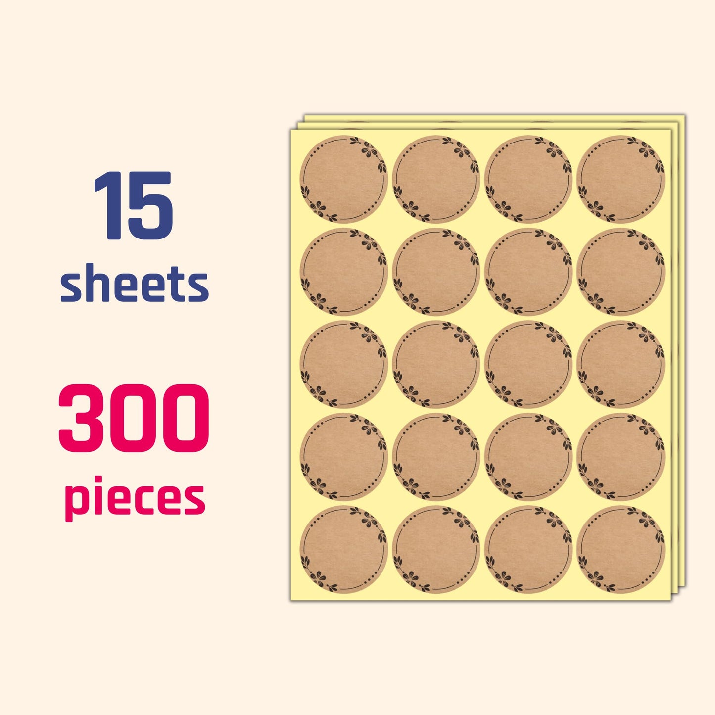 300 Pieces, 2 inch - Canning Labels for Mason Jars, Brown Kraft Jar Stickers to Write On 300 Pieces