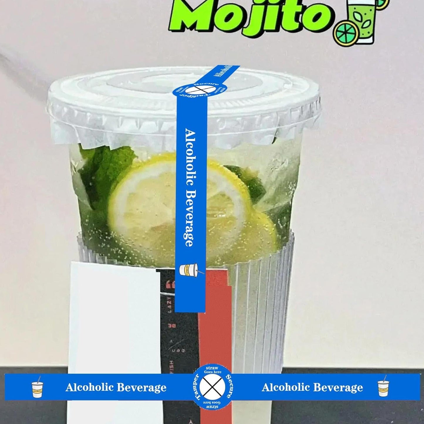 Alcohol to-Go Drink Straw Tamper Proof Stickers 500 pcs Alcoholic Beverage Lid Stickers - 1 x 9 inch Safe Secure Tamper Evident Safety Seals Sticker for Alcohol Cups Drink Lids Seal Freshness Labels