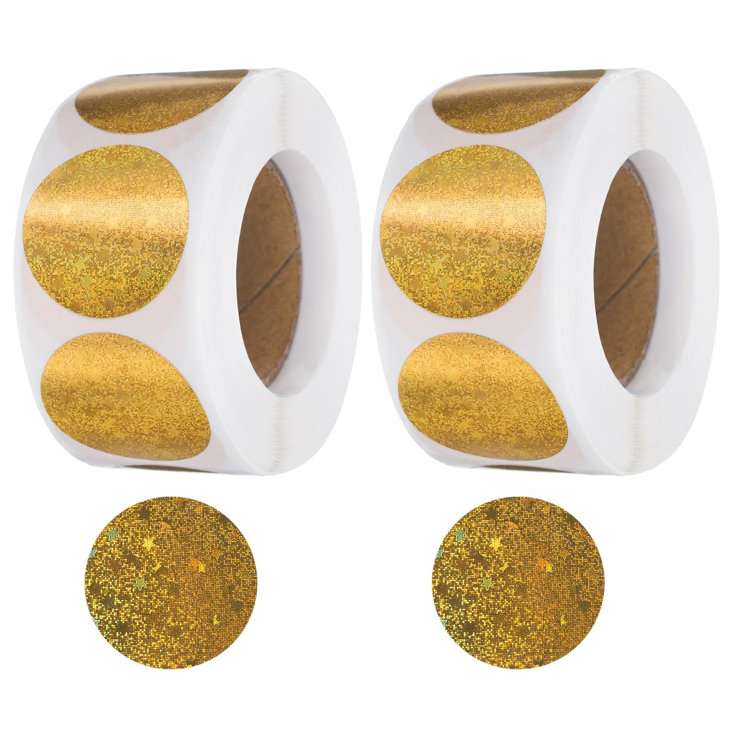 uxcell 1000Pcs Glitters Round Stickers 1 Inch Holographic Sparkle Self-Adhesive Coding Label Waterproof Shiny Stickers for Office Shop Home Classroom Marking, Gold(C-61-25) Gold Tone