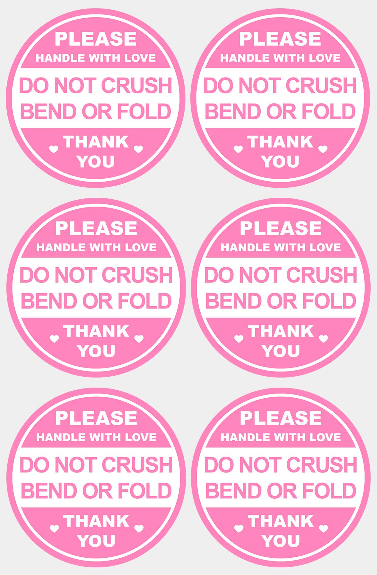 2 inch 300 PCS Pink Round Do Not Crush Bend or Fold Handle with Love Labels Stickers Shipping Mailing Cartons Envelops Adhesive Labels-Poskornwel