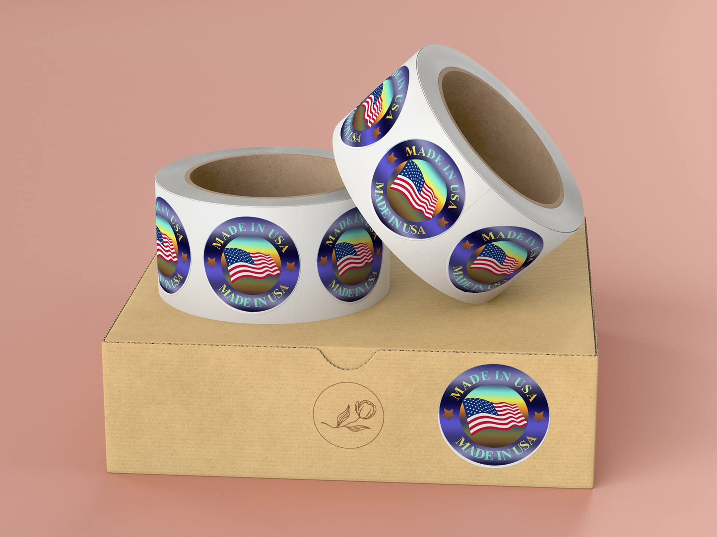 Made in USA Hologram Flag Labels 1-Inch Round American Stickers, 2 Colors (Blue and Red) Glossy Silver Metalized, 500 PCS Per Roll for Product and Package Labeling (1 Roll)