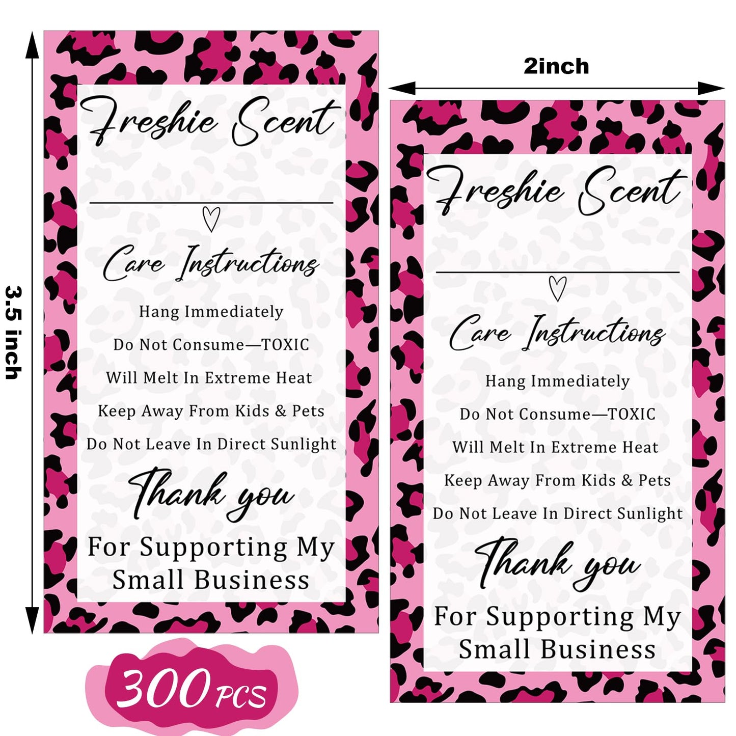 Teling 300 Pcs Freshie Care Instruction Stickers Car Freshie Scent Label Stickers 2 x 3.5 Inches Waterproof Warning Labels Supplies for DIY Crafts (Pink) Pink