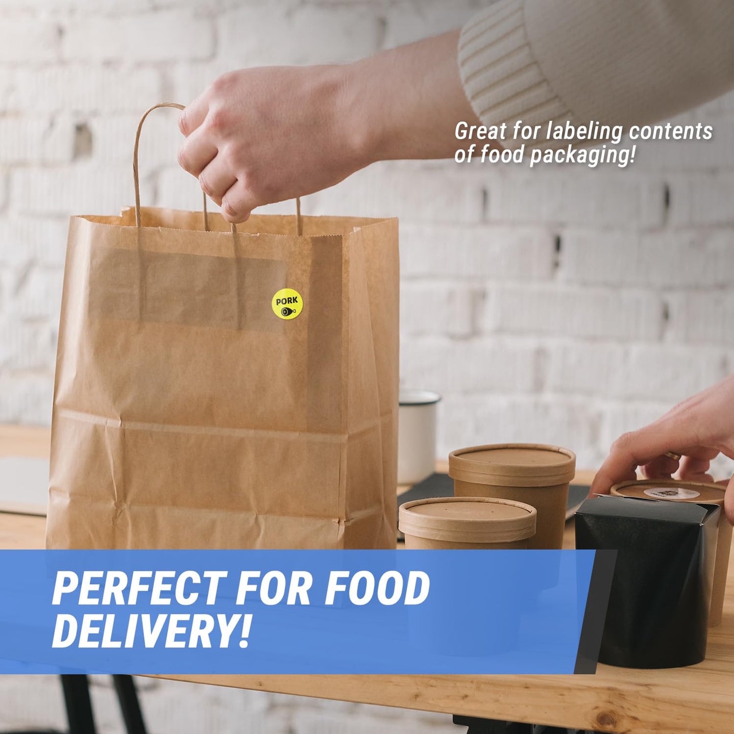 600 Pork Labels, 1" Round Pork Food Labels Meat Deli Pantry Catering Food Truck Grocery Store Menu Meal Choice Sticker Meat Package Stickers, Yellow - 2 Rolls of 300