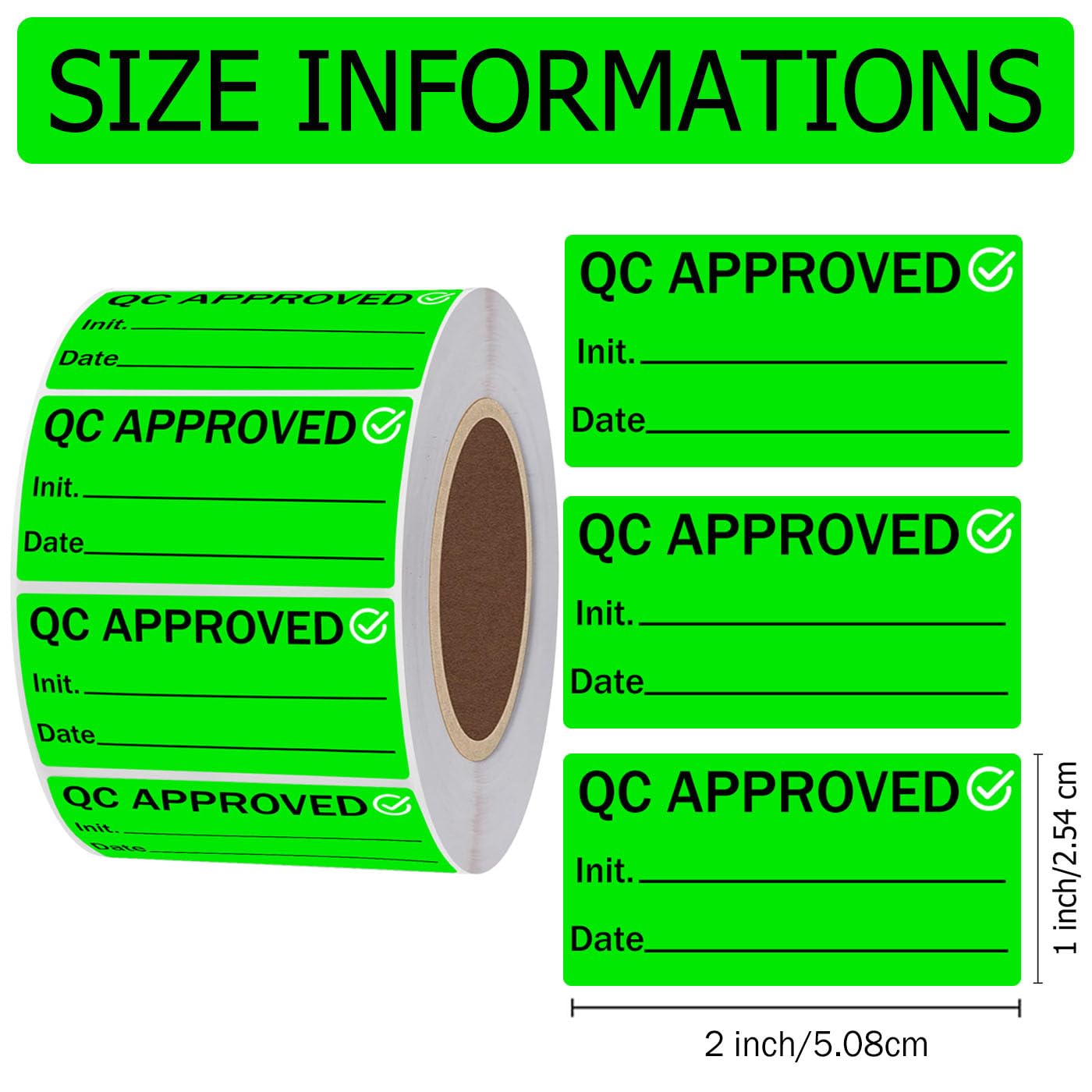 1 inch QC Labels Green Inventory Quality Control Stickers for Warehouse Quality Control Check Tested Pass 1000pcs (Color3) Color3