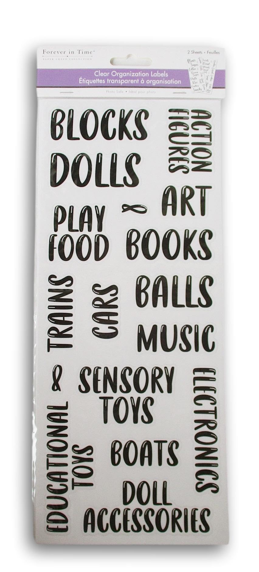 Toy Room Organization Labels Paper Sticker - Adhesive Black and White Photosafe 2 Sheets - 5 x 12 Inches