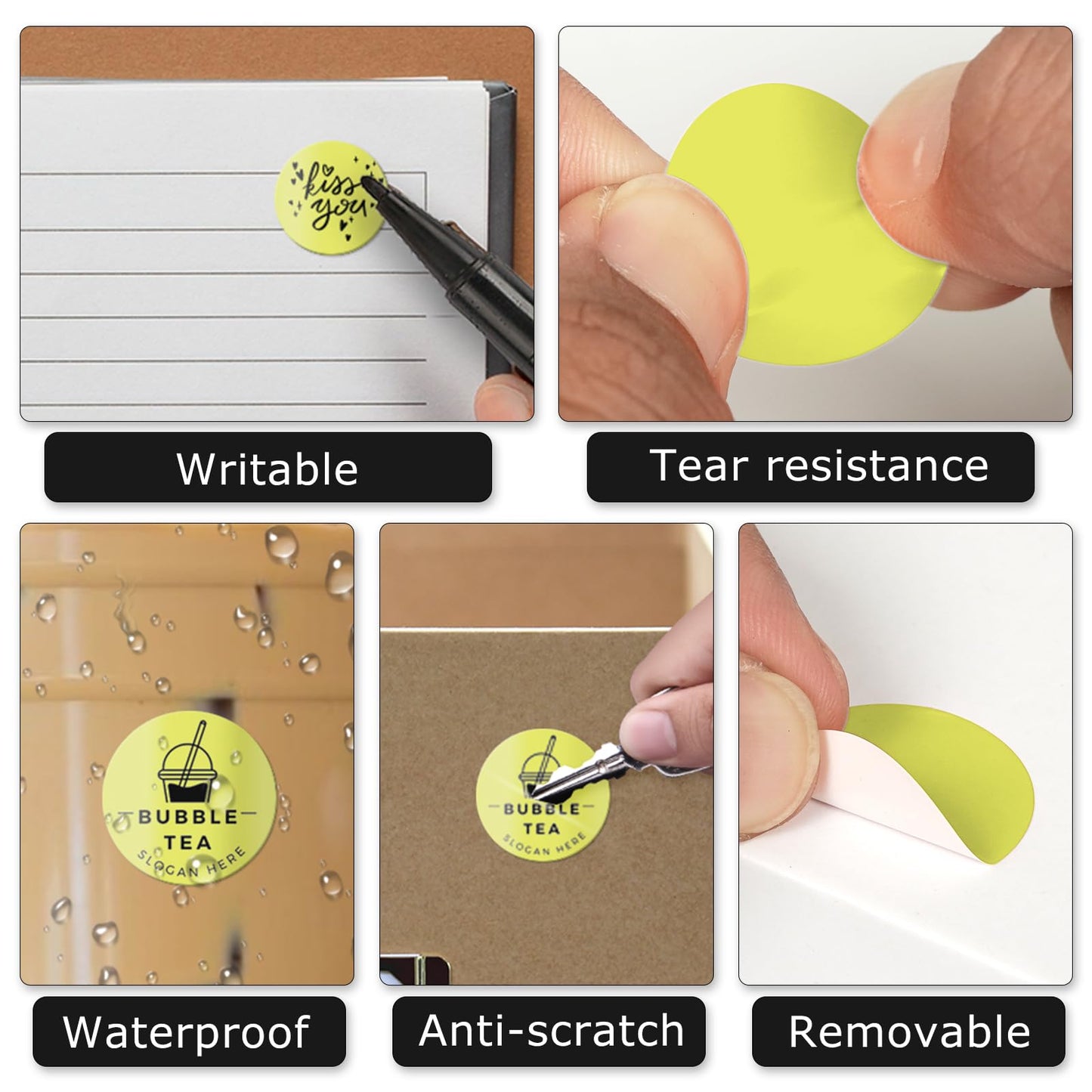Yellow Circle Thermal Labels Vinyl 1 Inch Self-Adhesive Round Stickers Roll Waterproof Printer Decals Name Tag for QR Code DIY Office Address 500 PCS Yellow