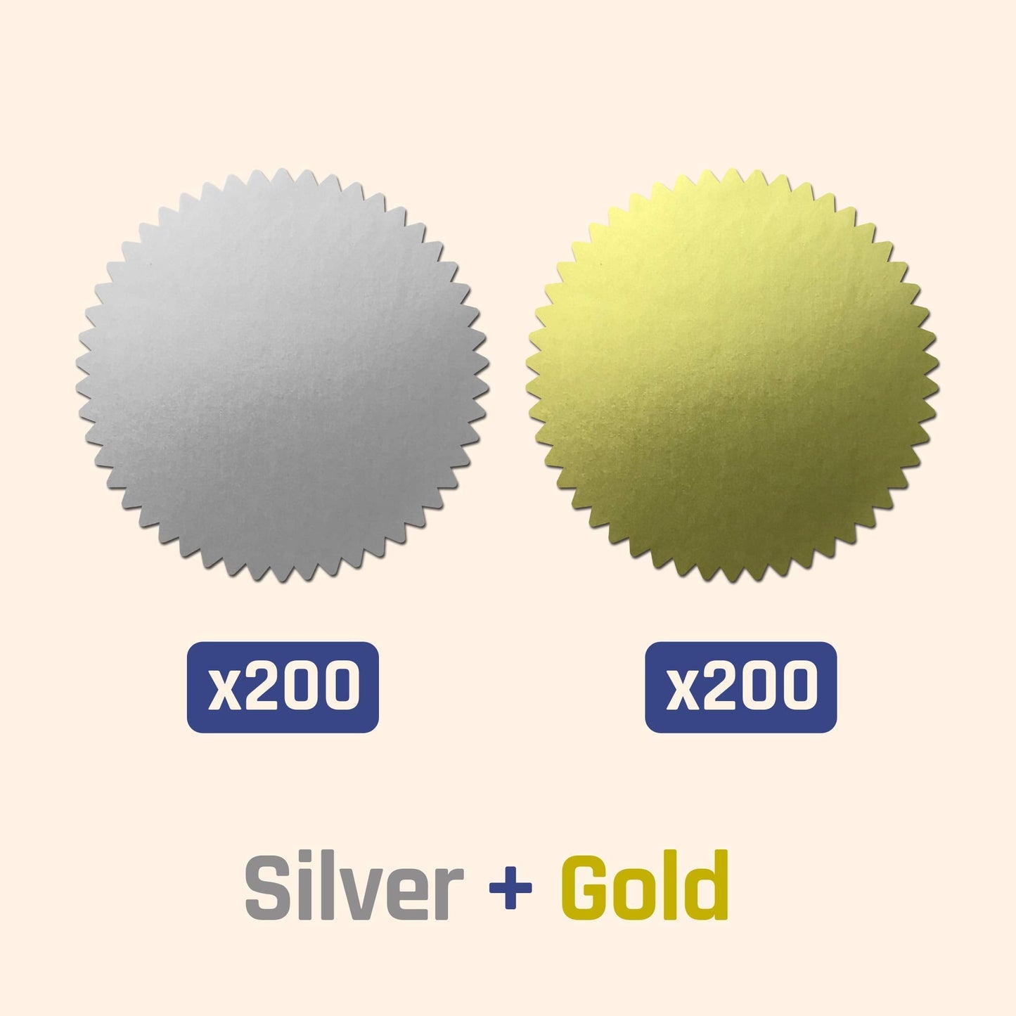 400 Pack, 2" Certificate Award Seals Stickers - Silver/Gold Gold + Silver | Pack of 400