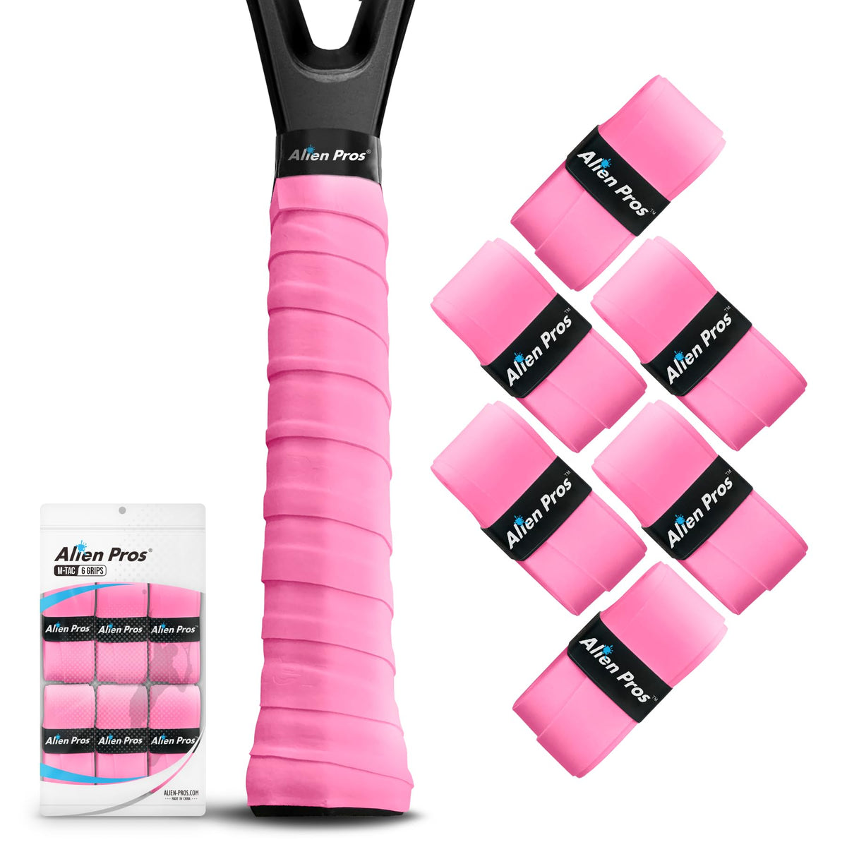 ALIEN PROS 12 Grips Gray & Neon Pink New Model M-Tac Tennis Racket Grip Tape - Wrap Your Racquet for High Performance