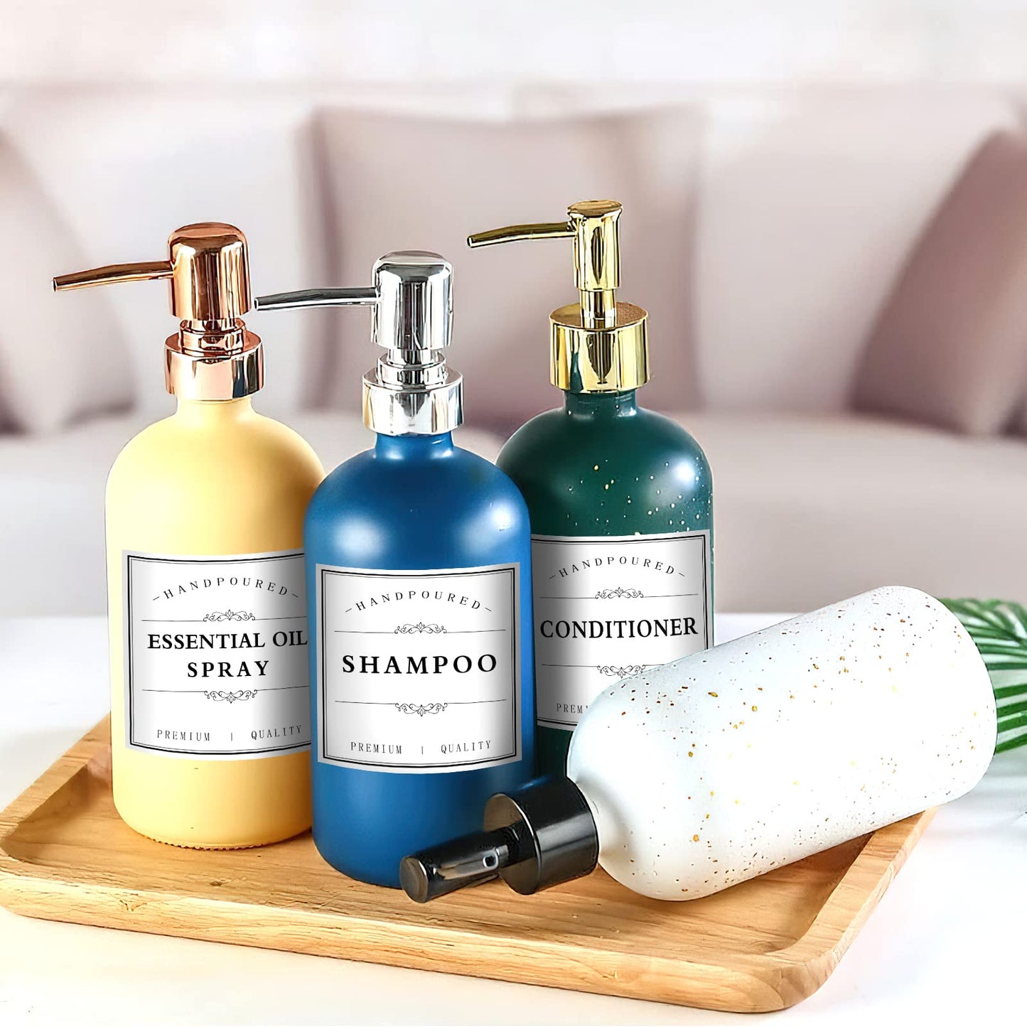 TESWEY Bathroom Bottle Labels, Retro Style Container Labels for Glass or Plastic Bottles, Waterproof Labels for Hand Soap Shampoo Lotion Dispenser White