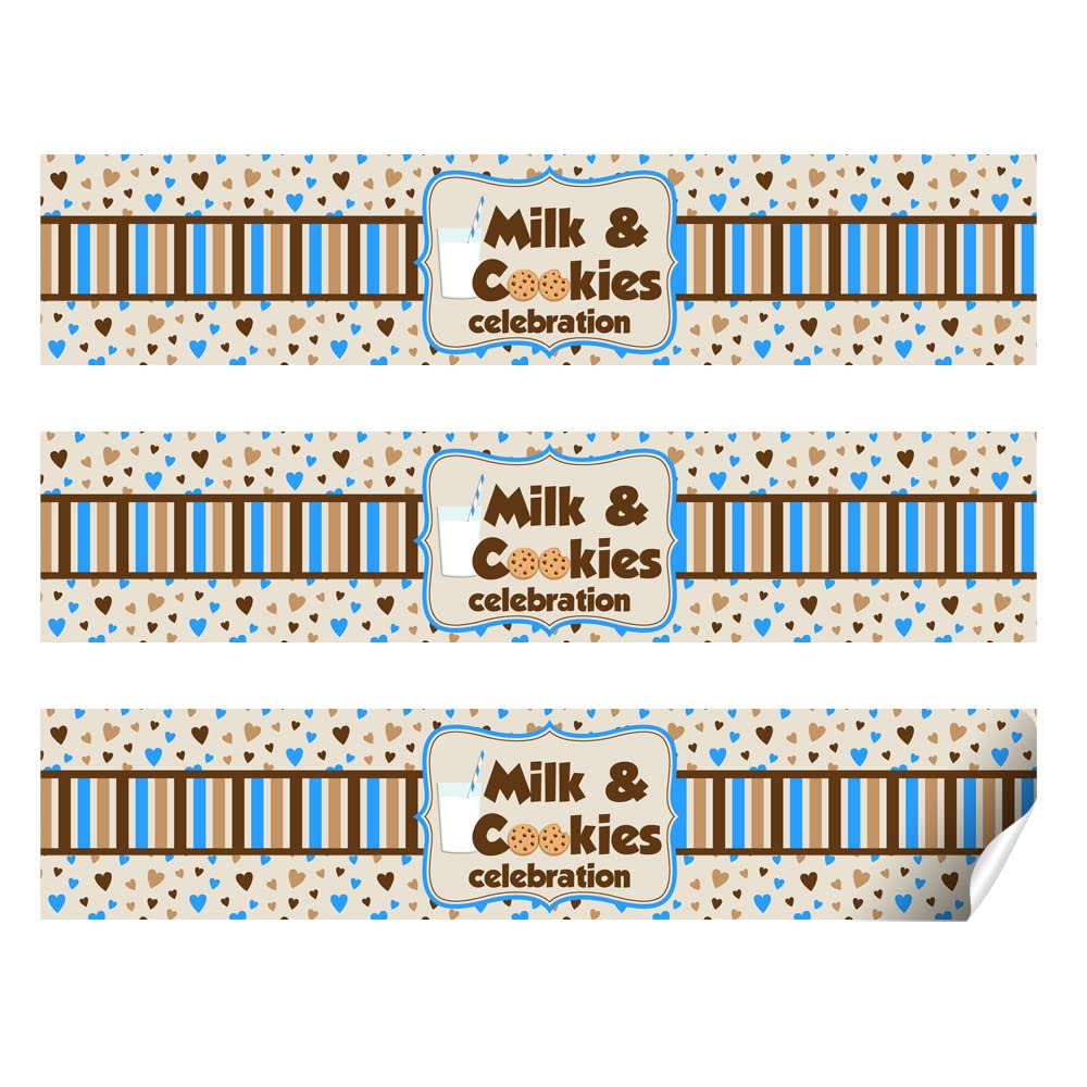 Milk and Cookies Birthday Themed Waterproof Water Bottle Sticker Wrappers 20 Wrap Around Labels Sized 1.75" x 8.5" by AmandaCreation