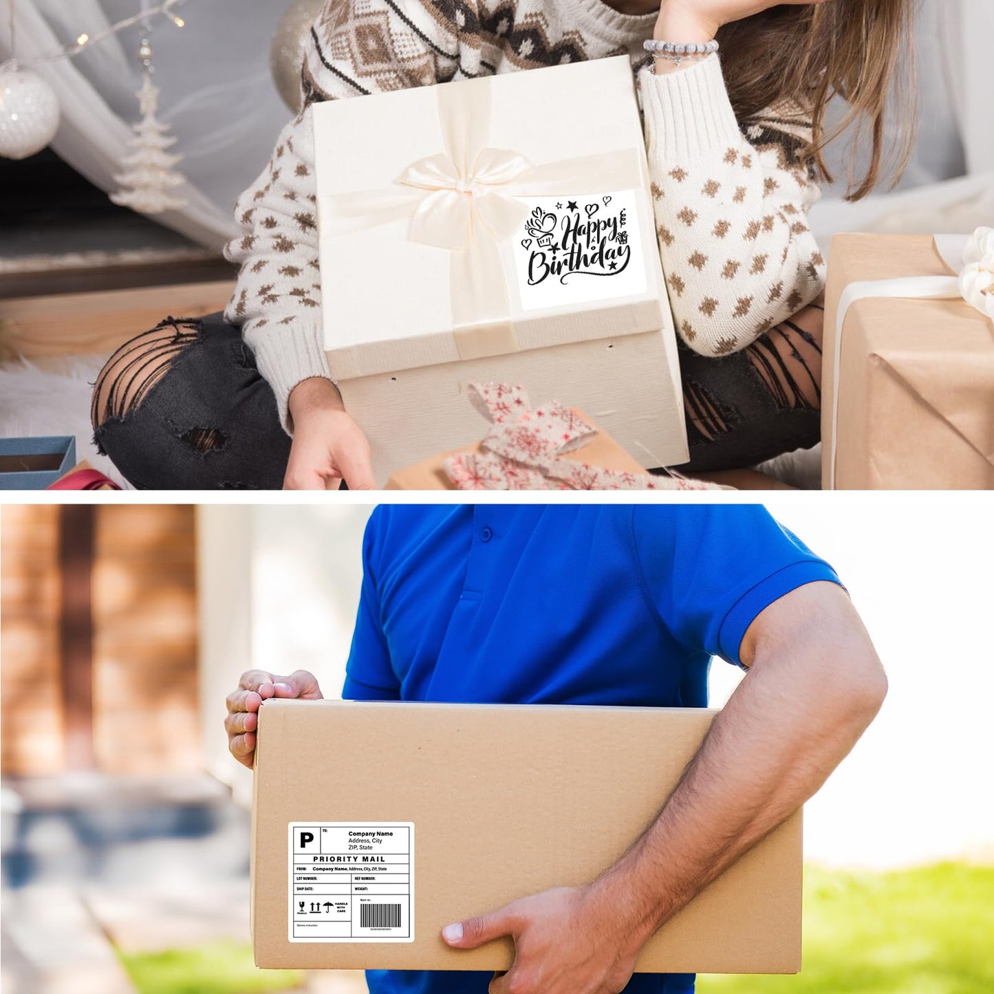 2.8" x 2.8" White Square Thermal Label Stickers, Self-Adhesive Large Square Direct Thermal Labels with Perforation Line Compatible with Most Thermal Printers (500 Sheets/Roll) 2.8"x2.8"