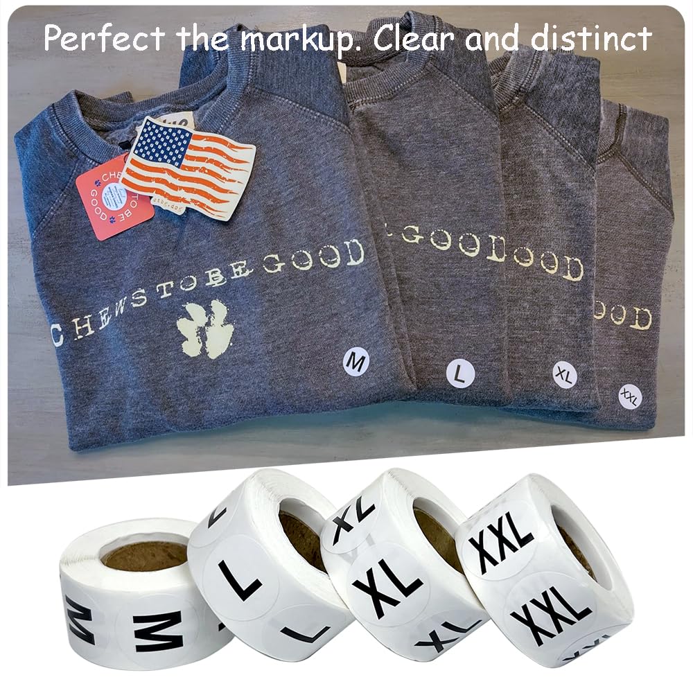 3500 Pcs Clothing Size Stickers, 1 Inch Round Self Adhesive, 7 Sizes XS-S-XXXL for T Shirts (Black) Black