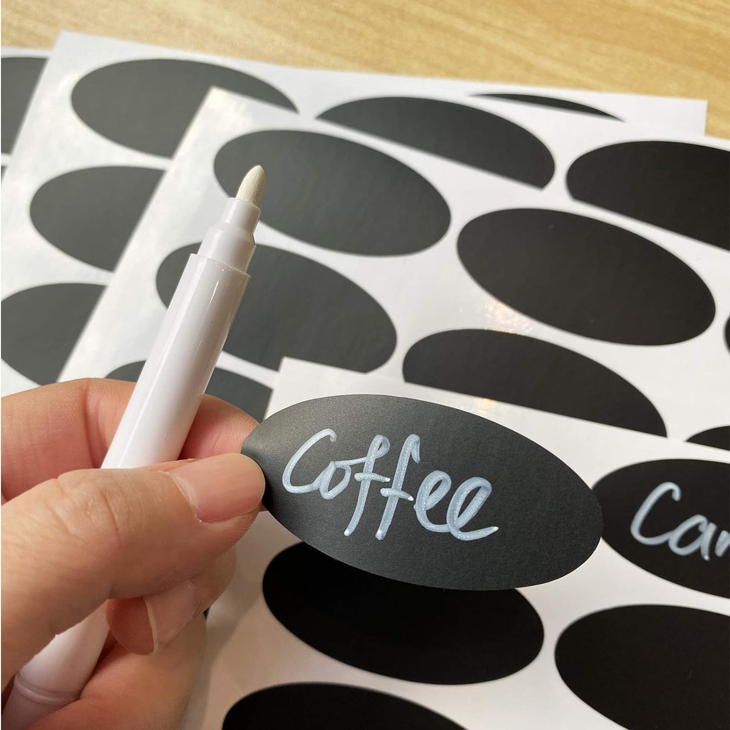 Small Oval Chalkboard Labels Waterproof Stickers for Sugar Jars,Party,Crafts Rooms,Weddings and Kitchen,Free a White Chalk