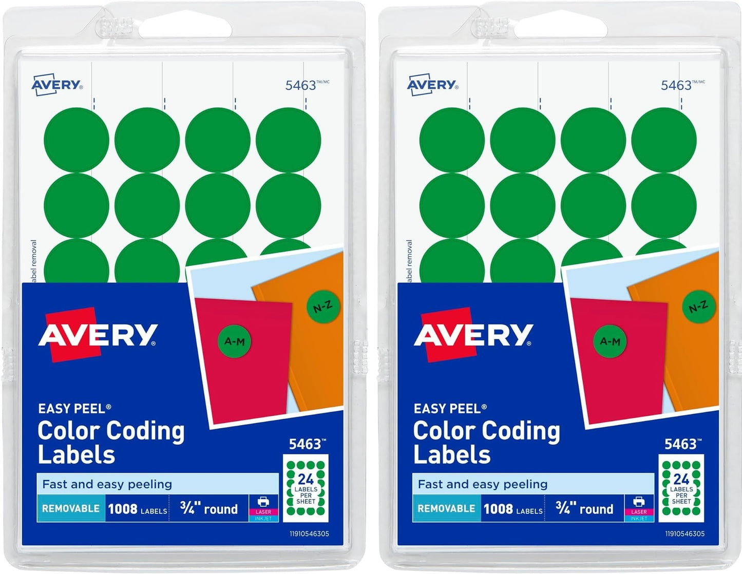 Avery Print/Write Self-Adhesive Removable Labels, 0.75 Inch Diameter, Green, 1008 per Pack (Pack of 2) 1 Ct (Pack of 2)