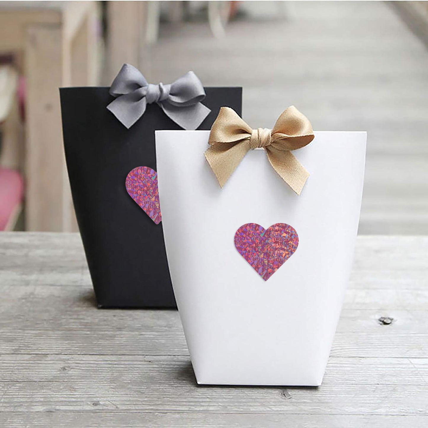 1.5" Pink Heart Stickers with Glitter Holographic Gravel Pattern, 500 pcs Sparkling Adhesive Heart Sticker Labels per Roll, Love Stickers for Personal and Business Use 1.5 inch