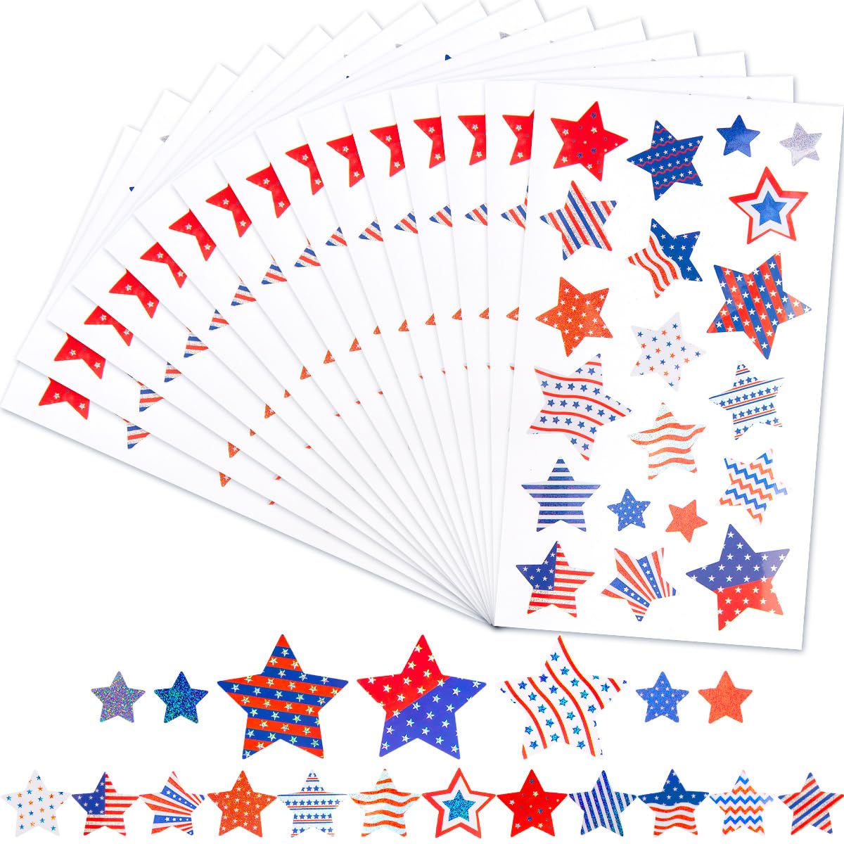 Patriotic Sticker 4th of July Stars Metallic Red, White & Blue Star 80 Pcs
