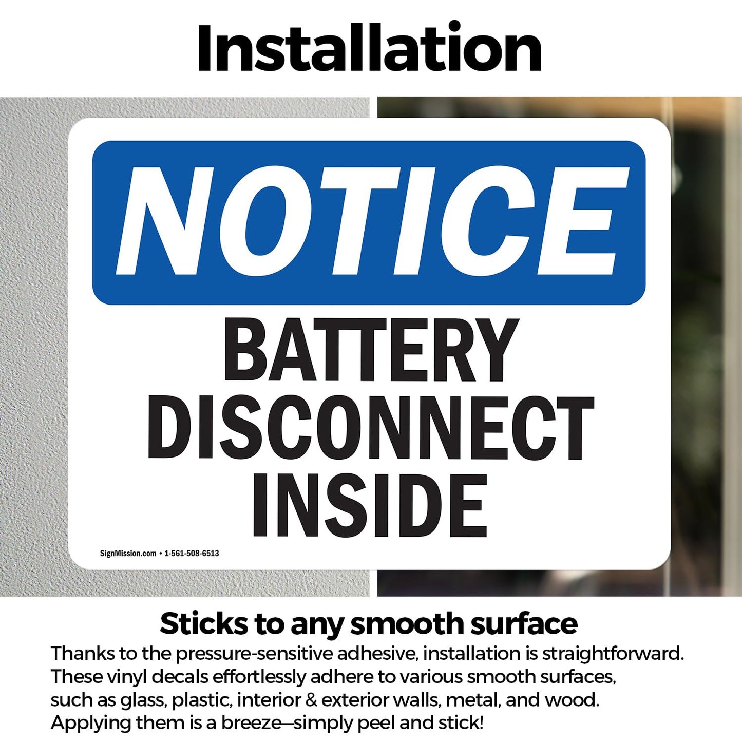 (2 Pack) Battery Disconnect Inside OSHA Notice Sign 5 Inch X 3.5 Inch Vinyl Label Decal Sticker Weather Resistant, UV Protected for Workplace, Business, and Construction Site, Made in the USA Vinyl Decal