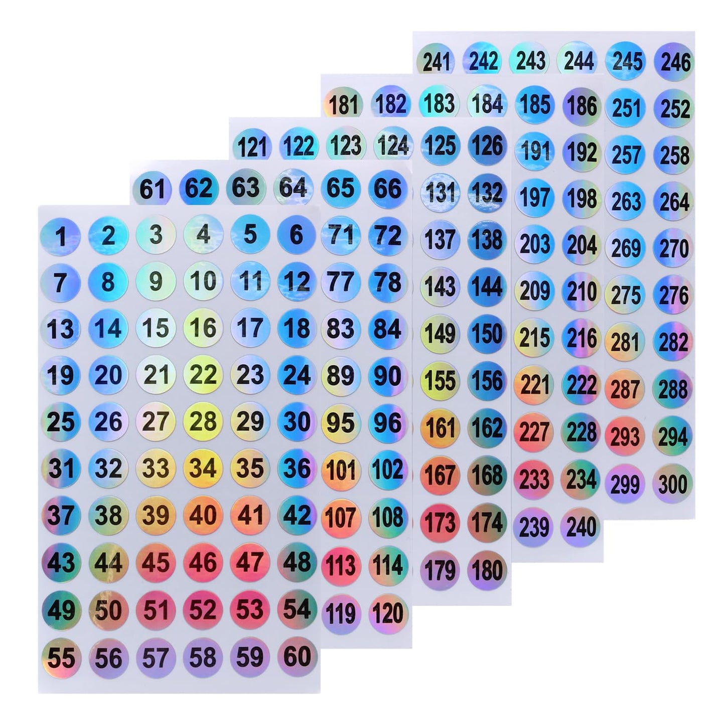 Mini Skater 20 Sheets 1 to 300 Consecutive Laser Number Stickers Round Self Adhesive Reflective Inventory Storage Organizing Labels Sticker 2/5 Inch for Nail Polish Bottle Lipstick