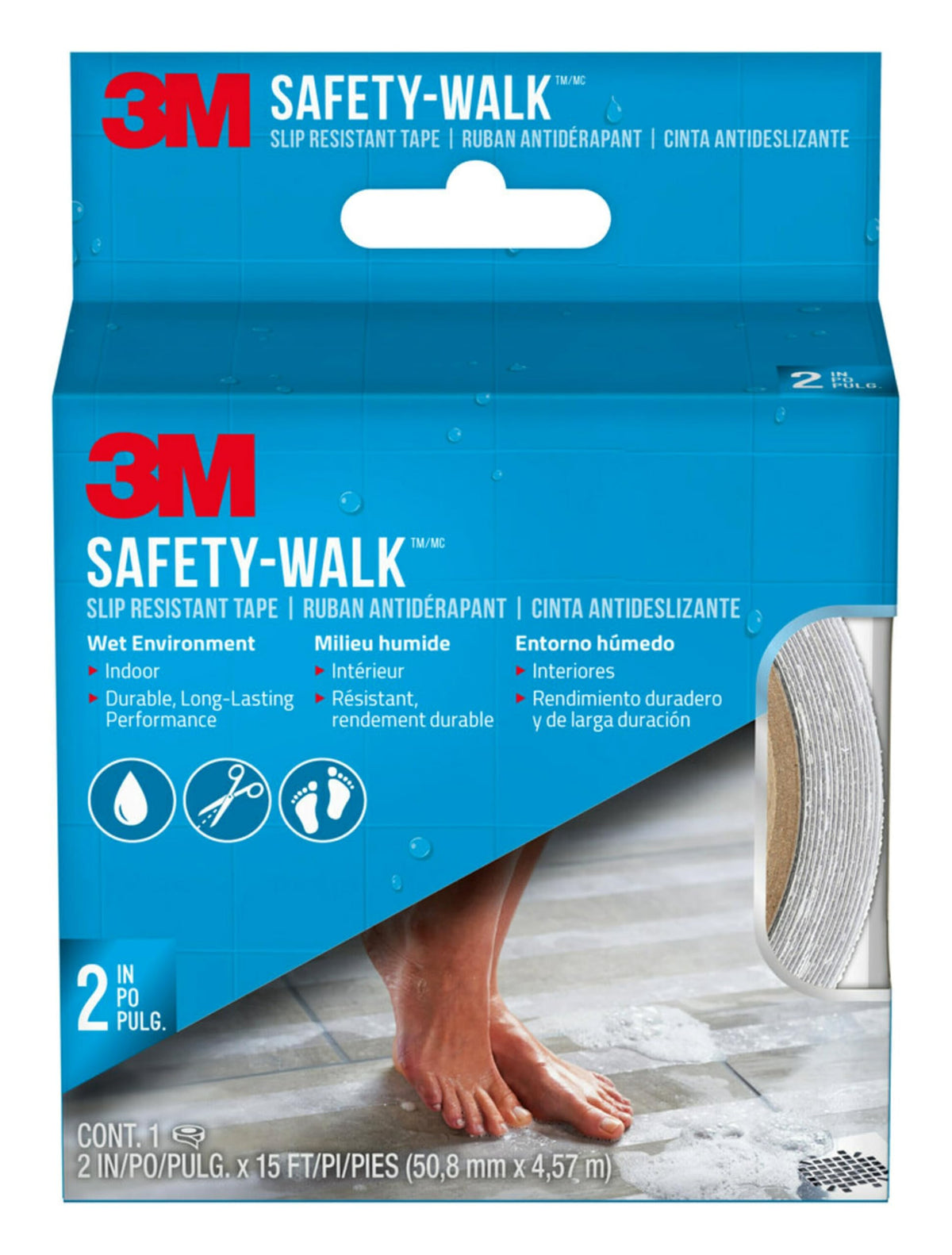 3M Safety-Walk 2 in x 15 ft Clear Anti-Slip Tape, Self-Adhesive, Long-Lasting Grip for Wet Areas, Clear, 2 Inch (Pack of 2) 2 Inch (Pack of 2)