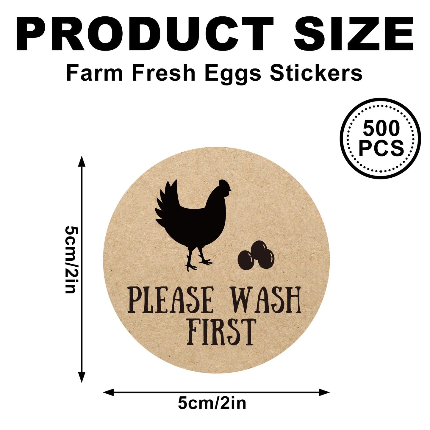 500 Pcs Farm Fresh Eggs Stickers 2 Inch Round Farm Chicken Egg Labels Natural Brown Kraft Unwashed Egg Cartoon Label Decal for Business Farm Fresh Produce Egg Cartoon Labeling