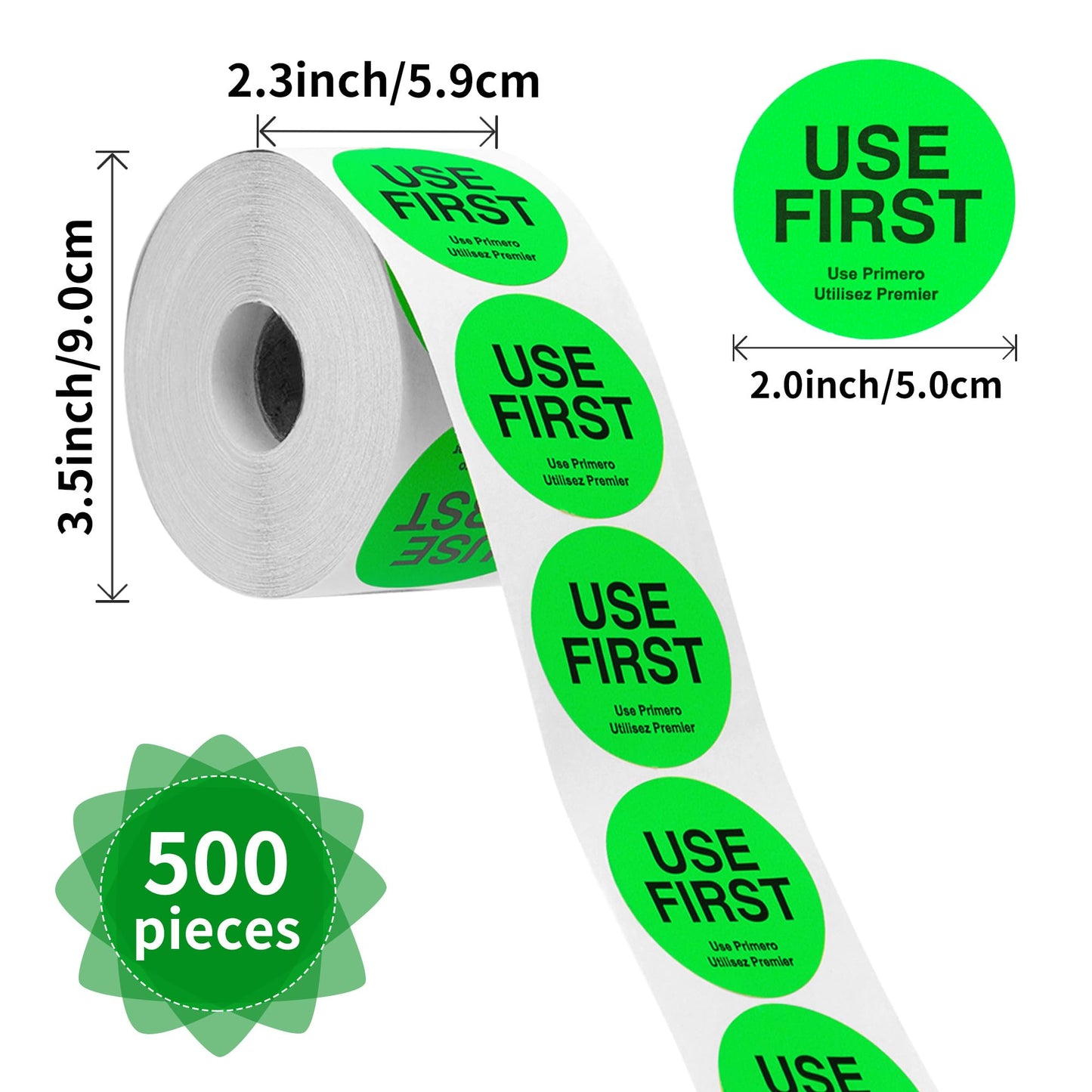 Use First Sticker with 2 Inch Circular Inventory Control Labels,Permanent Adhesive Restaurant Quality Food Labels for Use First (Fluorescent Green) 1 pc