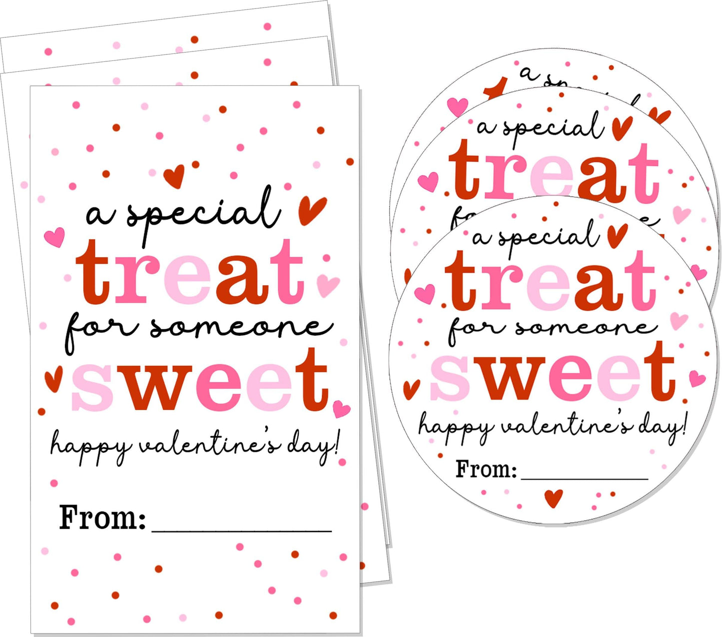 Valentine's Day Stickers, Treat Sweet Stickers, Valentine Party Favor Labels, 20 Round Stickers and 20 Square Stickers, Valentine Labels for Gift Wrapping Classroom-A08