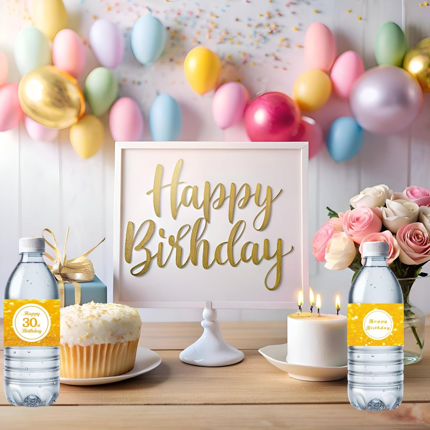 32 Pces Happy Birthday Water Bottle Labels Bday Party Cans Stickers, Waterproof Flask Wrap Around Stickers Happy Birthday Party Decorations, Wraparound Jar Decorations Wrappers