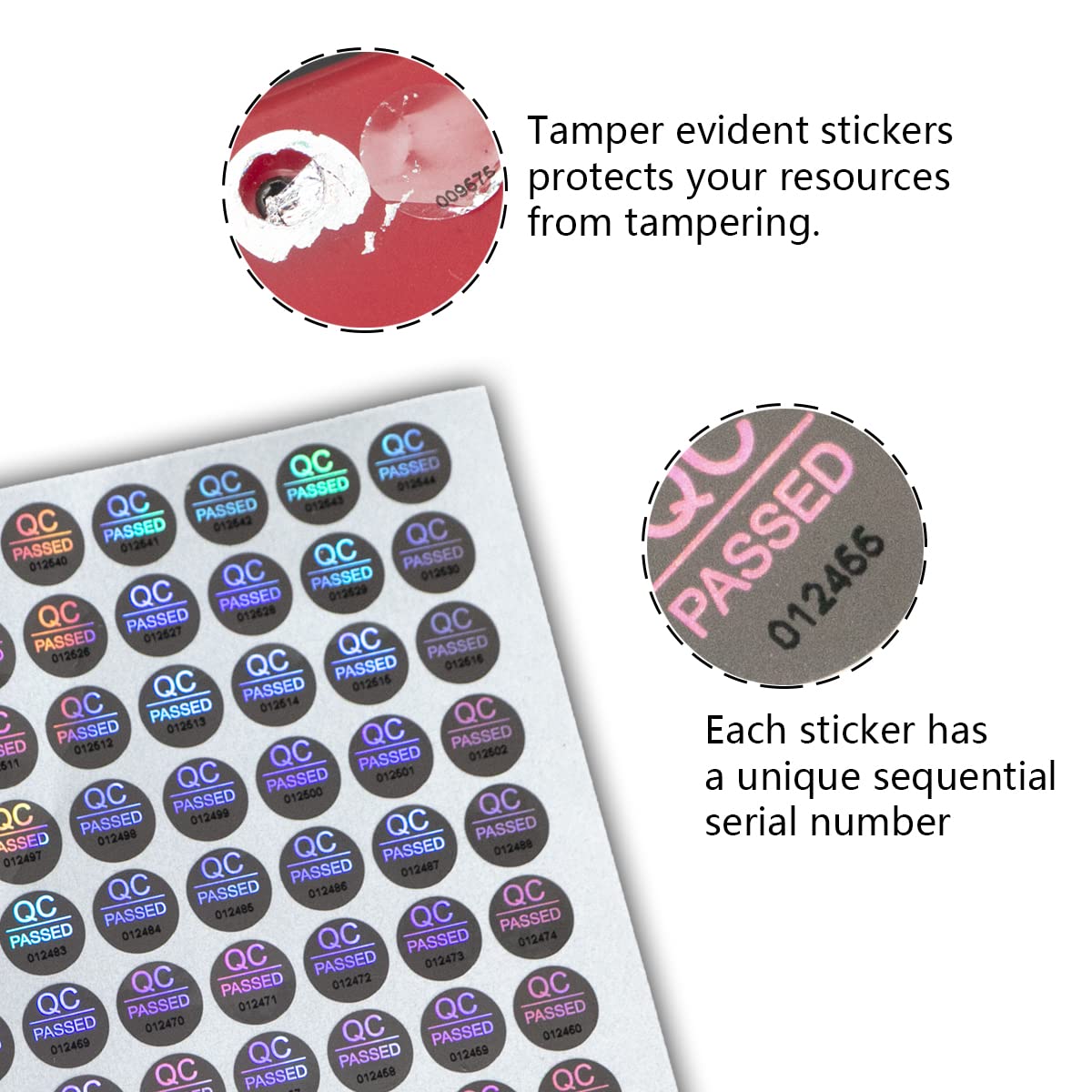 1500pcs Silver High Security Seals Tamper Evident Sticker Warranty Void QC Passed Labels Hologram Stickers with Unique Serial Numbering 0.4Inch,GQYH