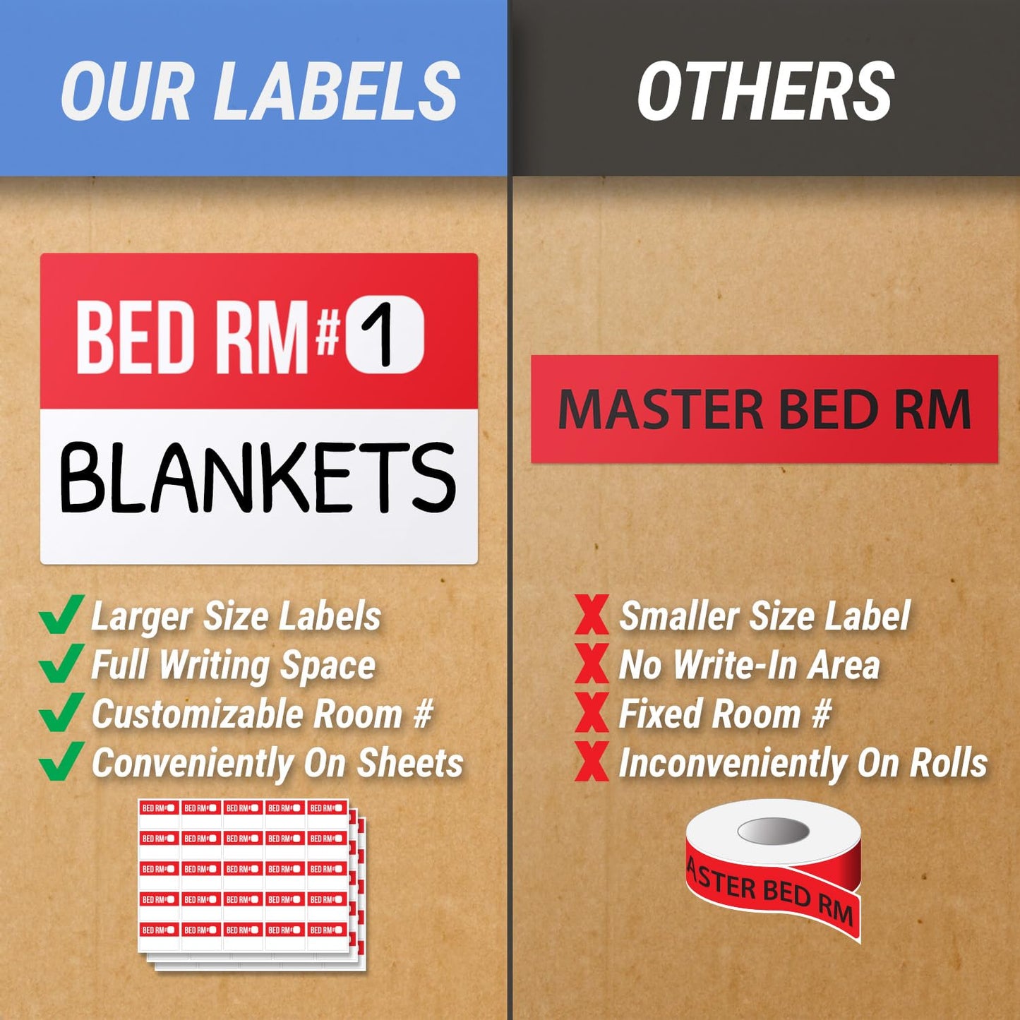 300 PCS Home Moving Labels - Ideal for 1-2 Bedroom Apartments or Condos - 3" x 2" 10 Designs of Color-Coded Moving Stickers w/Write-in Area, Fragile & Heavy Label 300 Labels