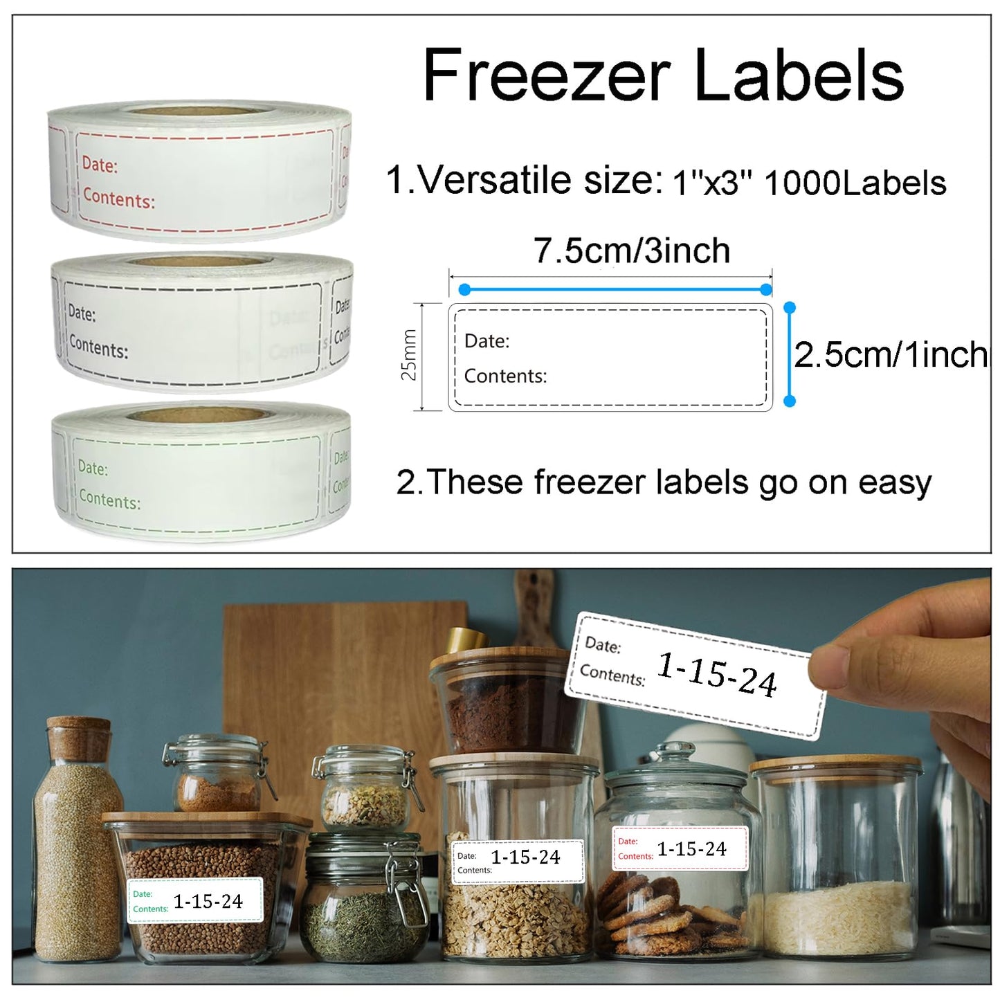 1000pcs Freezer Labels,1x3 inch for Food containers,Food Labels Quick and Easy to Remove- Easy to Write on(red) Red