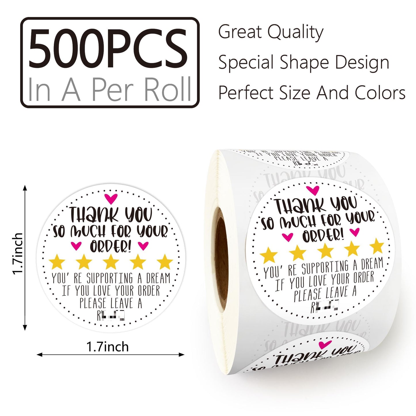 Thank You for Your Order Stickers Roll, Star Review Stickers, Handmade stickers Roll, Please Leave a Review Stickers, Happy Mail Stickers - 500pcs, Round White Round Order Review