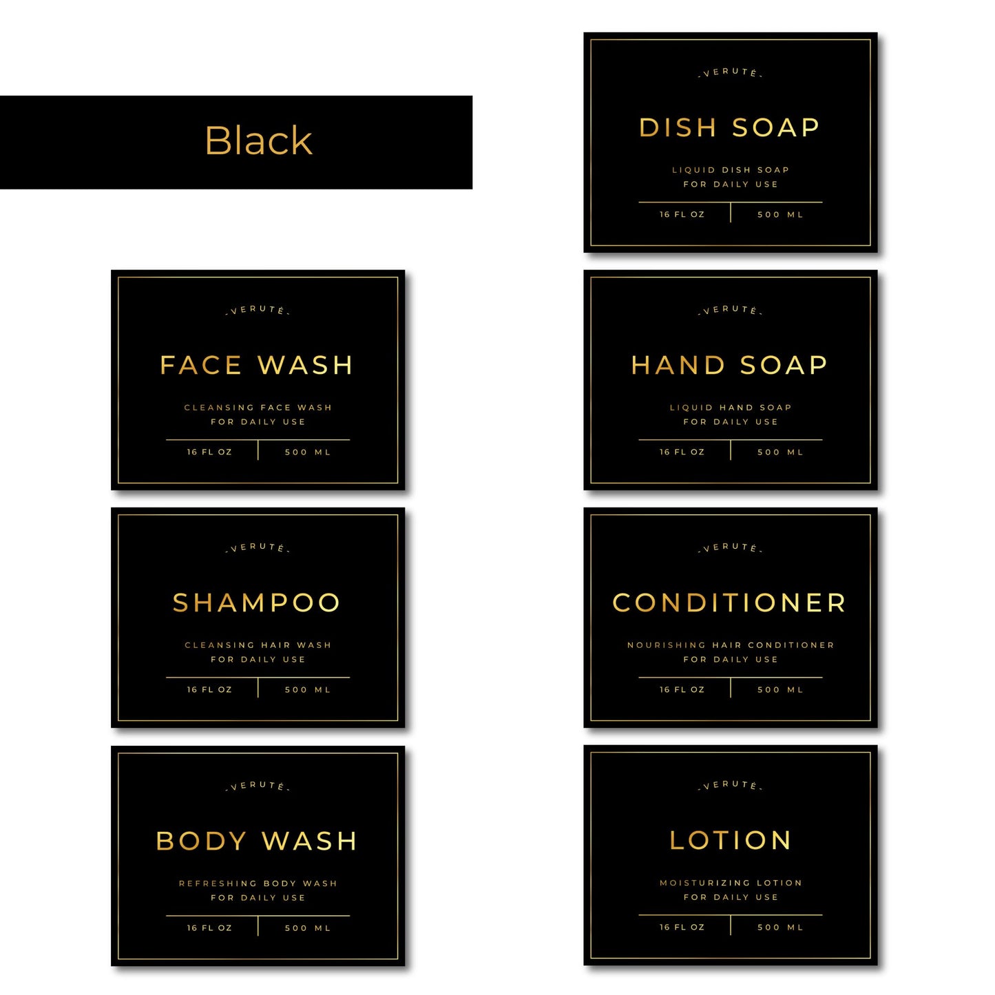 Waterproof Labels for Amber Glass Soap Dispenser and Plastic Bottles 3.15"x2.35" Peel & Stick - Kitchen, Bathroom & Shower Set - 21 Pieces (Gold Set) Gold Set