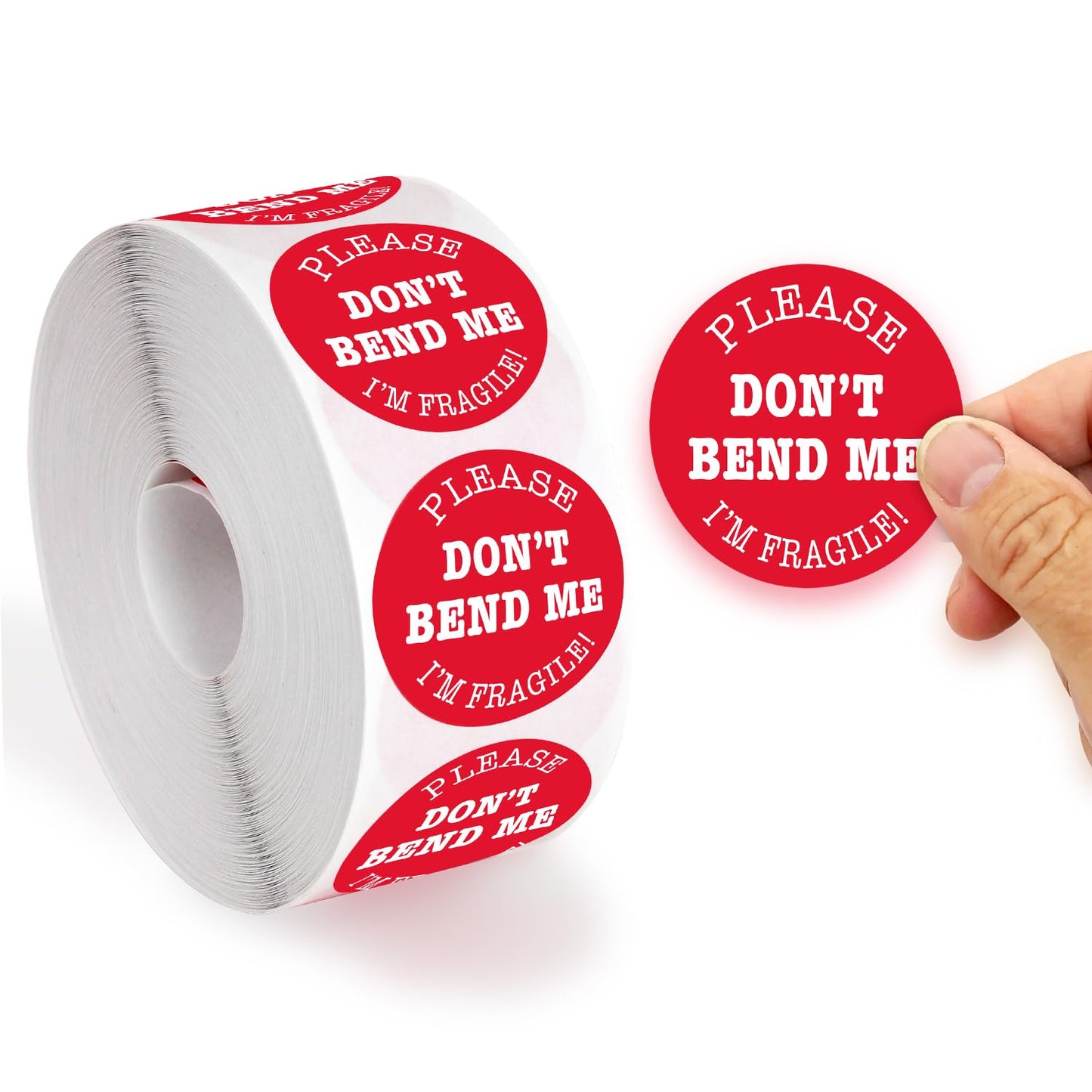 SmartSign I Am Fragile Stickers - 2 x 2 inch Circle, 100 / Roll, Please Don't Bend Me Funny Fragile Label, Semi-Gloss Paper, Permanent Adhesive, White on Red, Made in USA Don’t Bend Me