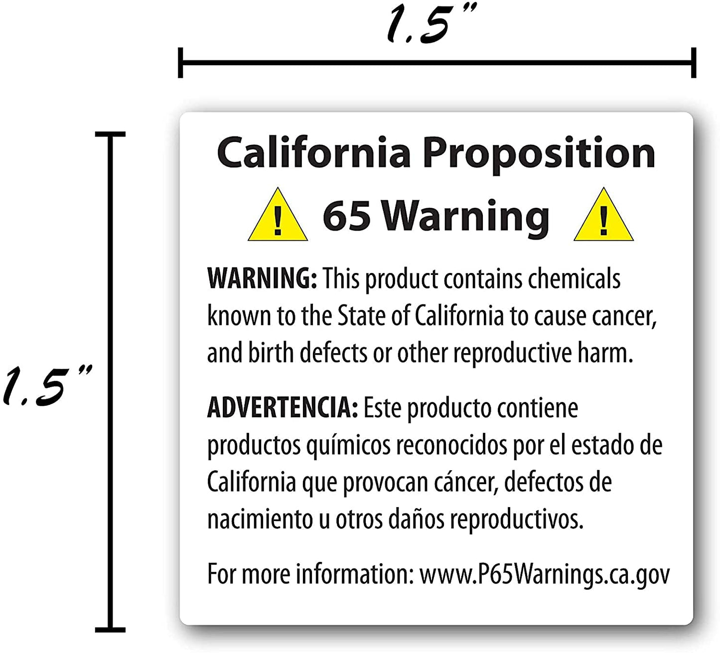 Prop 65 California Warning Labels / 500 Short Form Warning Labels / 1.5" x 1.5" Square Adhesive Stickers