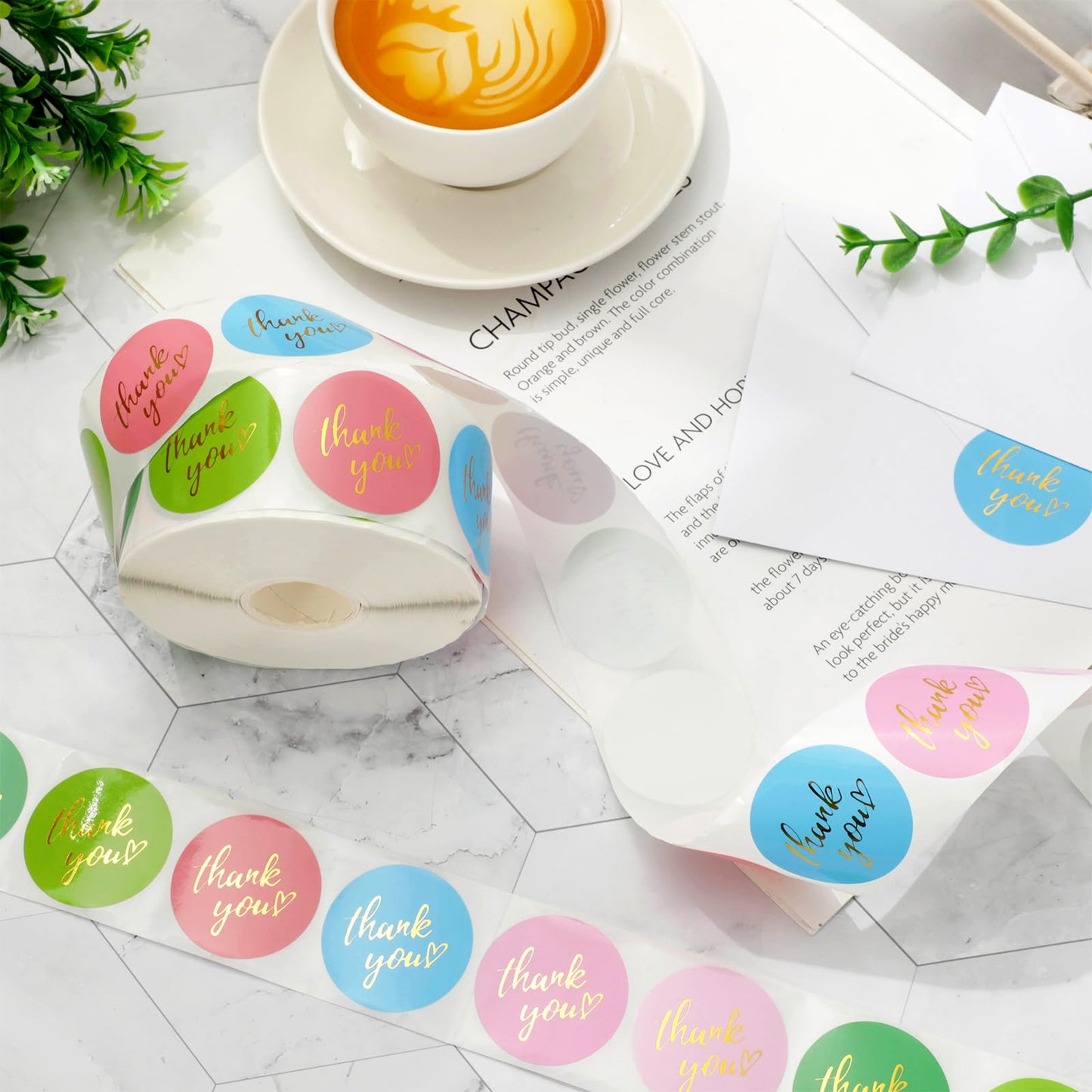 1000Pcs Gold Foil Thank You Sticker 6 Colors Heart Paper Decal Colorful Seal Sticker Label for Small Business Party DIY Supplies, 1.5 Inch