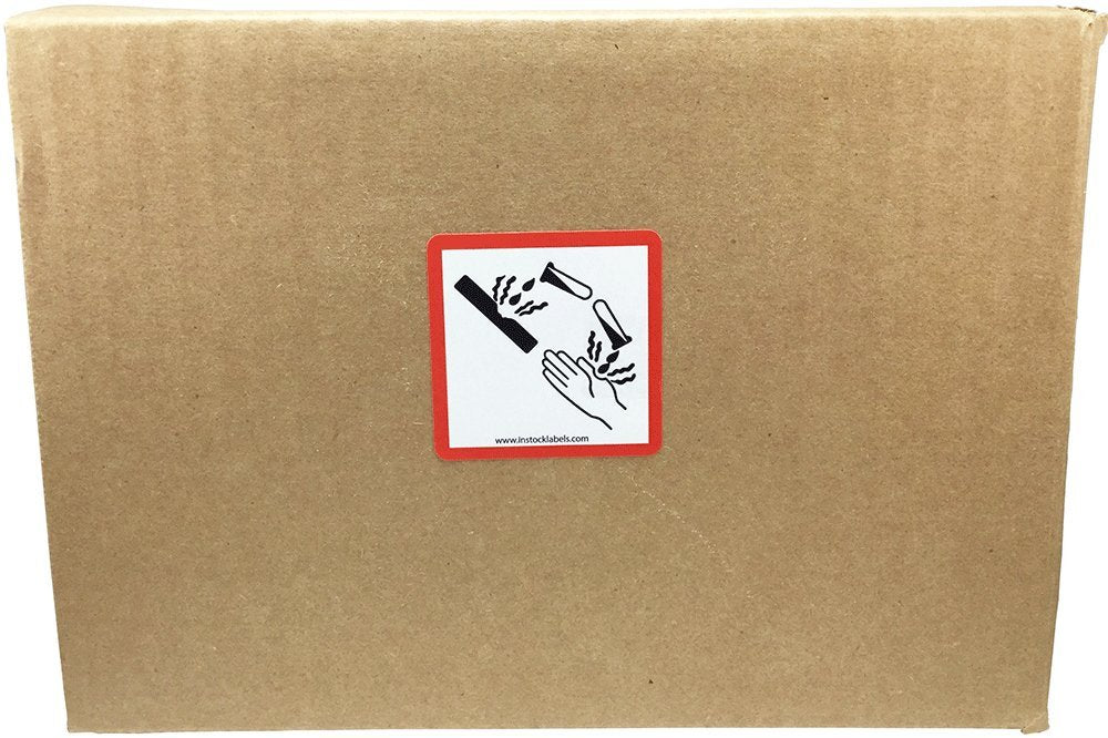 GHS Pictogram Labels Corrosion, 2 x 2 Inch Square Hazard Stickers, 500 Total Adhesive Labels on a Roll for Chemical Safety, OSHA Compliance, and Workplace Labeling – Made in the USA