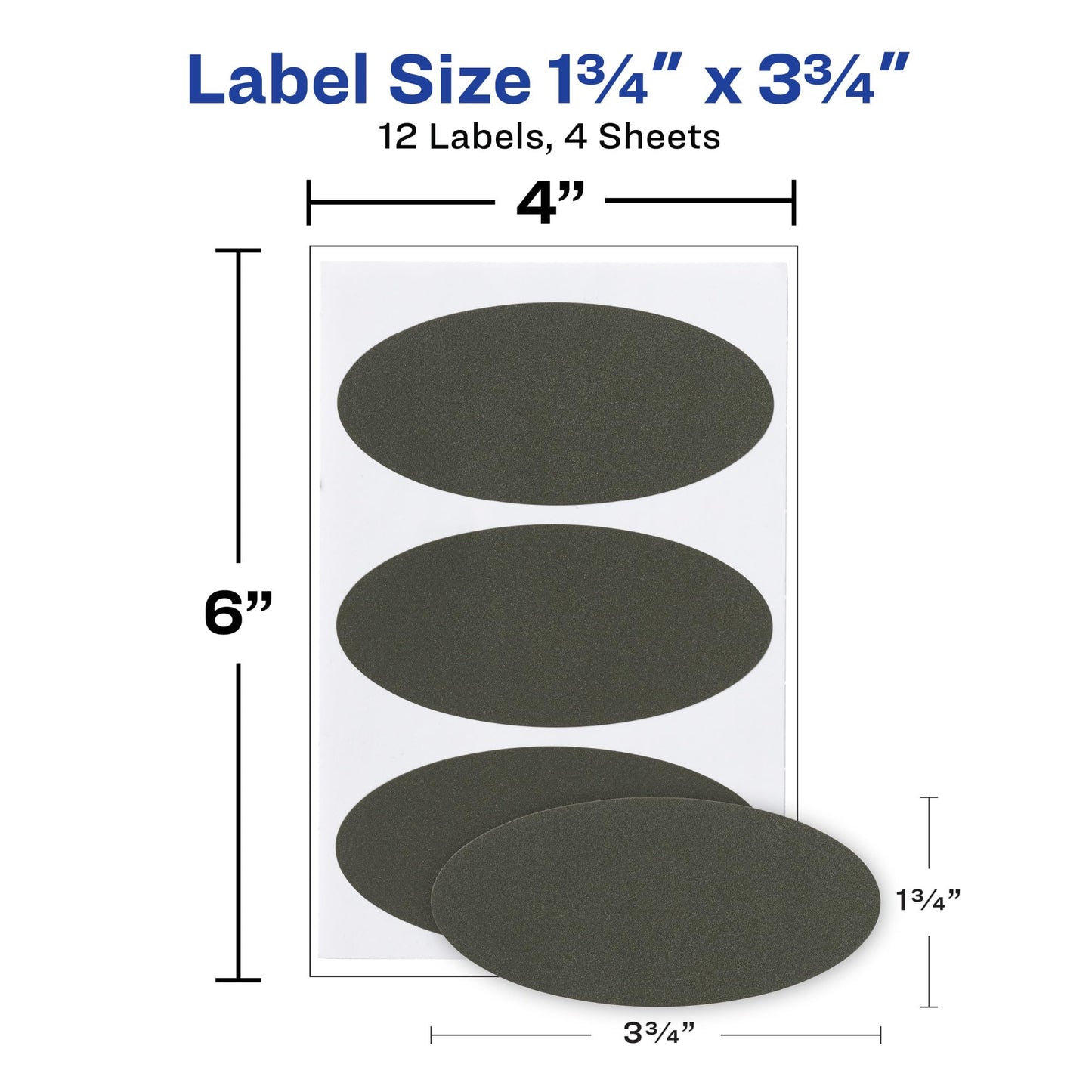 Avery Chalkboard Labels, 1.75" x 3.75" Oval Labels, Black, Non-Printable, 12 Blank Labels Total (73363) 12 Count (Pack of 1)