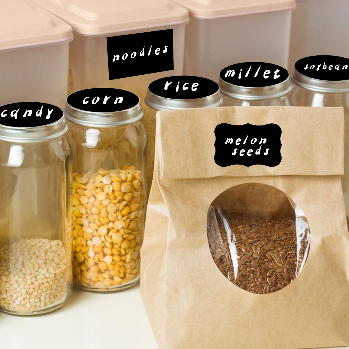 290 pcs Chalkboard Labels,Removable Blackboard Label Stickers,3 Assorted Shapes,with 2 White Chalk Marker,Erasable Reusable Waterproof Label for Storage Bin,Food Container,Mason Jars,Jars
