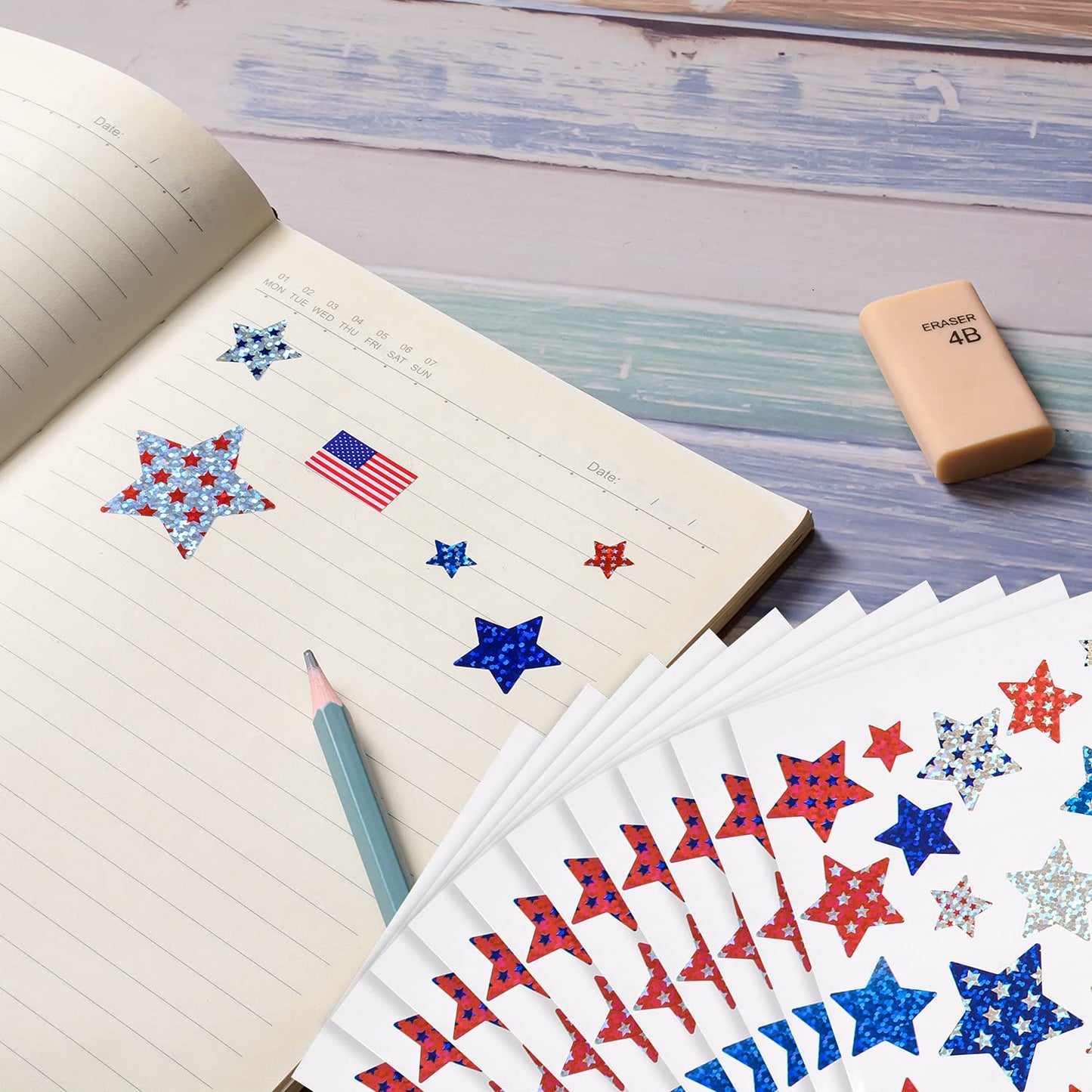 1220 Pieces Patriotic Sticker 4th of July Stars Metallic Red, White & Blue Stars Sticker Patriotic Label Star-Shaped Sticker for 4th of July Independence Day Decor 1220