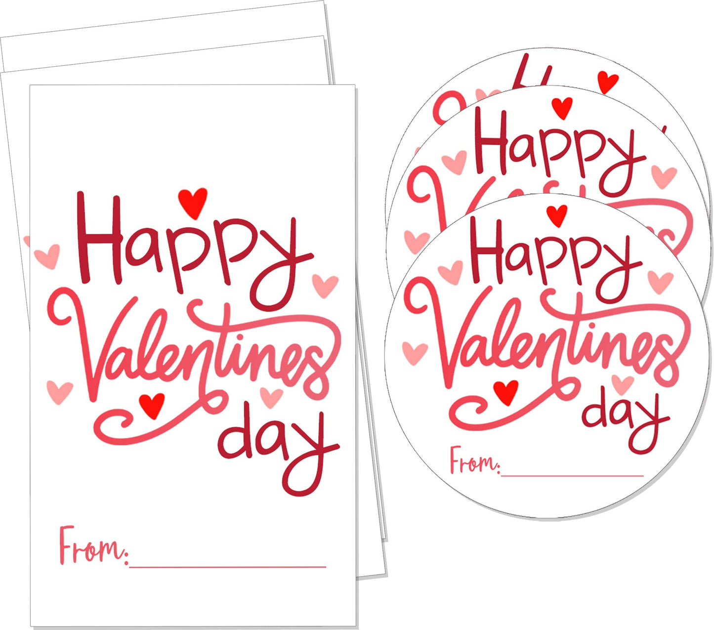 Valentine's Day Stickers, 40 Labels (20 Round, 20 Square), Pink Heart Gift & Snack Labels Pink 1
