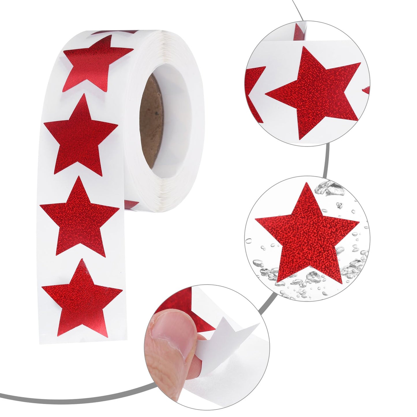 uxcell 1000Pcs Glitters Star-Shaped Stickers 1 Inch Holographic Sparkle Self-Adhesive Coding Label Waterproof Shiny Stickers for Office Shop Home Classroom Marking, Red(C-83-25)