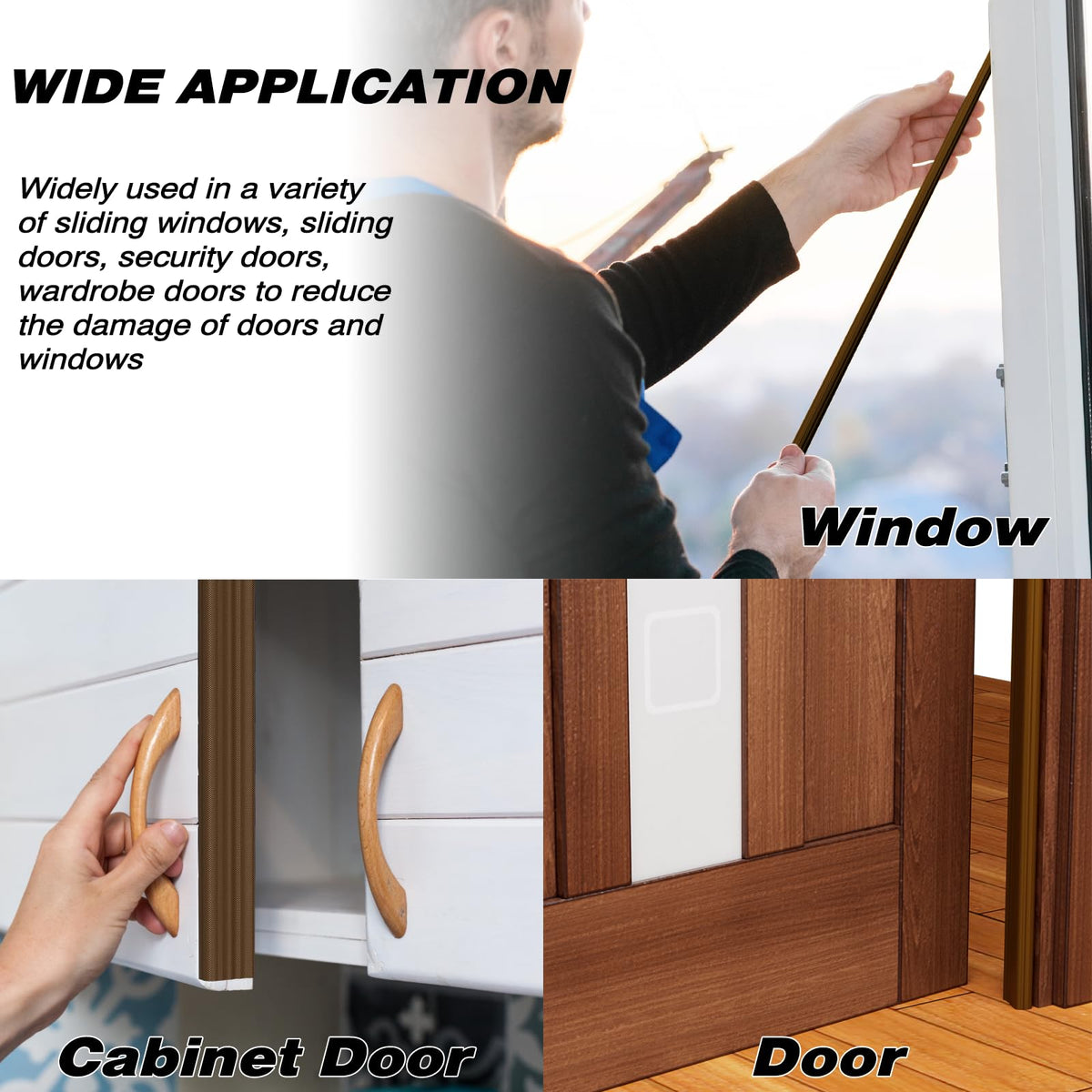 2 Pcs 196" Wedge-Shape Weather Stripping Door Seal,Windows and Doors Insulation,Self Adhesive Insulation Foam Anti-Collision Strip,Weatherstrip Tape for Door Soundproofing,Noise Drafts Blocker,Brown 2pcs×196" Brown