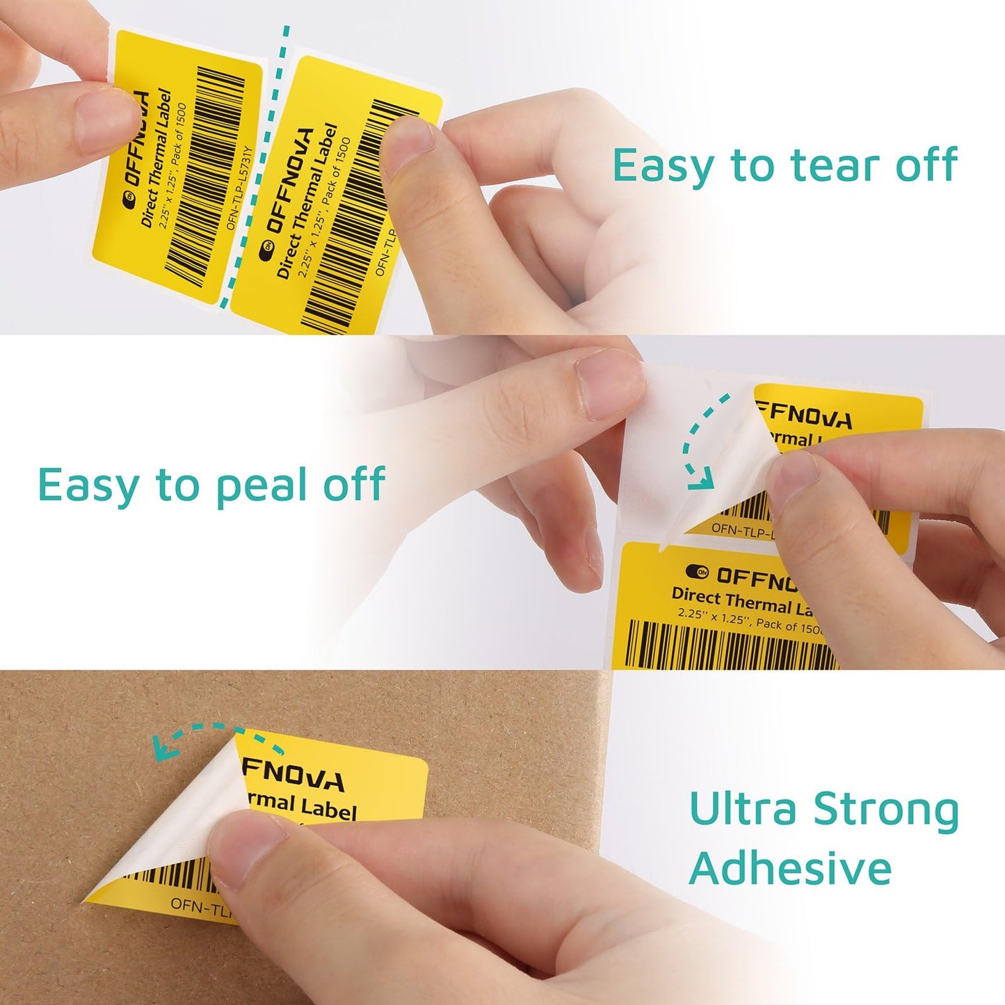 OFFNOVA 2.25" x 1.25" Thermal Direct Labels, Roll of 1500 Stickers Labels for Barcode, Address, with Perforation, Compatible with Rollo, Permanent Adhesive, Yellow 2.25”x1.25”