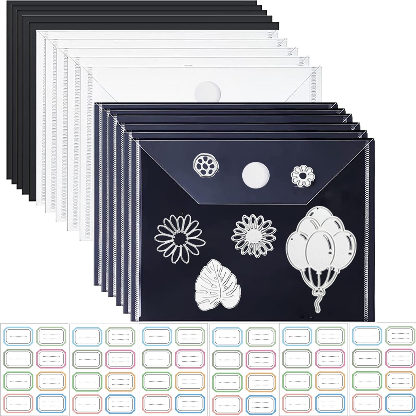 Large Dies and Stamp Storage Pockets and Rubber Magnetic Sheets 10PCS Strong Stick-up Magic Sticker Storage Pockets & 10 PCS 0.5mm Thickness Magnetic Sheets 48PCS Label Stickers Stamp and Dies Storage E