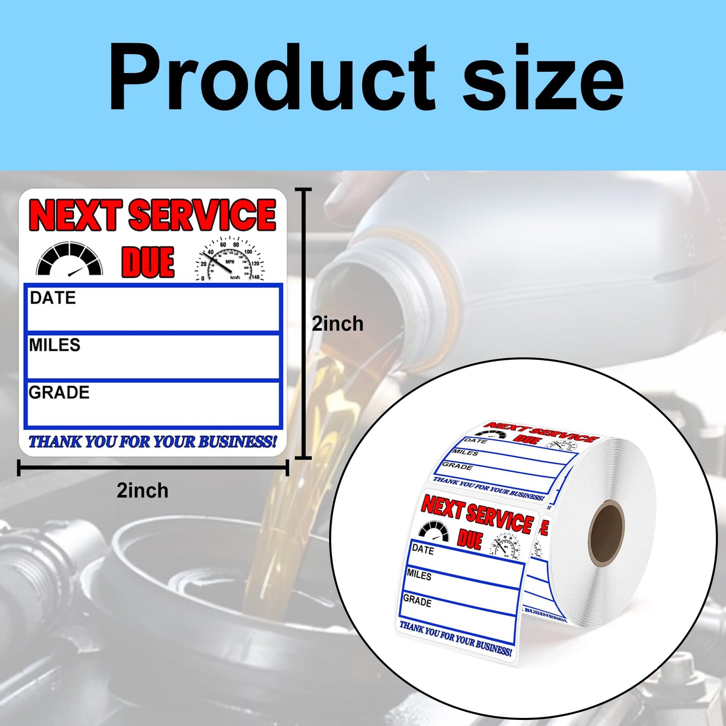 100 Pcs Static Cling Blue Oil Change Stickers 2 x 2 Inch - Service Reminder Labels Auto Maintenance Next Service Due Reminder Stickers Labels for Car Vehicle Windows