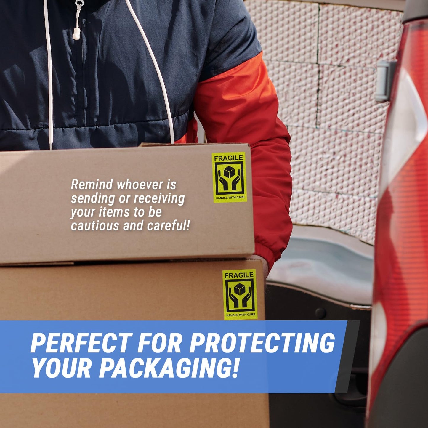1200 Fragile Stickers - 2 x 3 inch, Handle with Care - Fragile Stickers (Neon Yellow) for Shipping, Package Handling, Moving Fragile Caution Sticker - 4 Rolls Fragile, Handle with Care 1200 Labels