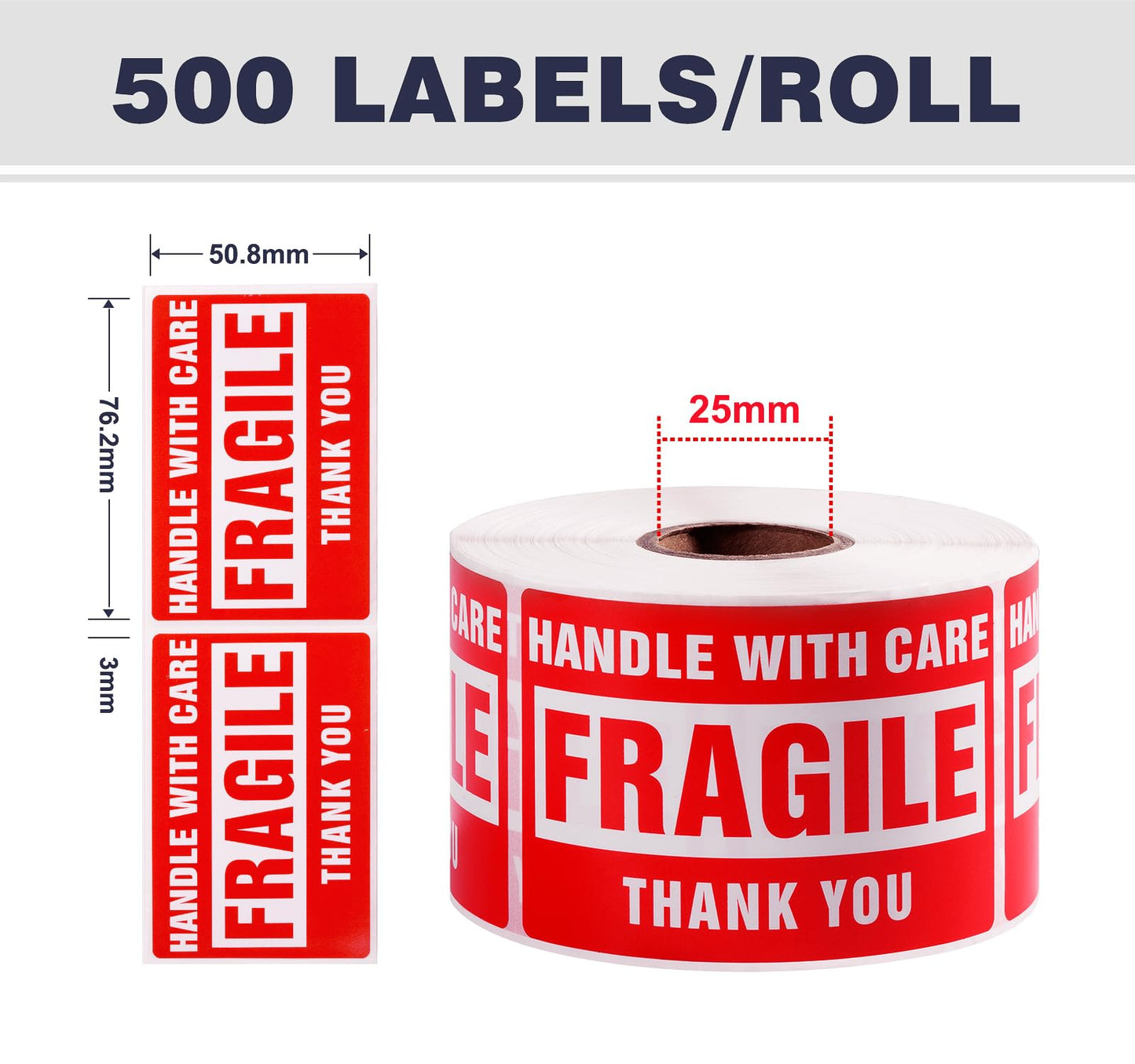 3 x 2 Inch Handle with Care 500 Fragile Stickers for Shipping Moving Glass Permanent Adhesive Fragile Labels (1 Roll, 500 Labels) 3" x 2" 1 Roll - 500 PCS